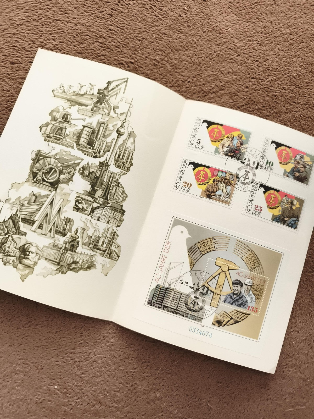 Bloc de timbres DDR 40 Jahre 1989 oblitéré, Philatélie Allemagne Est