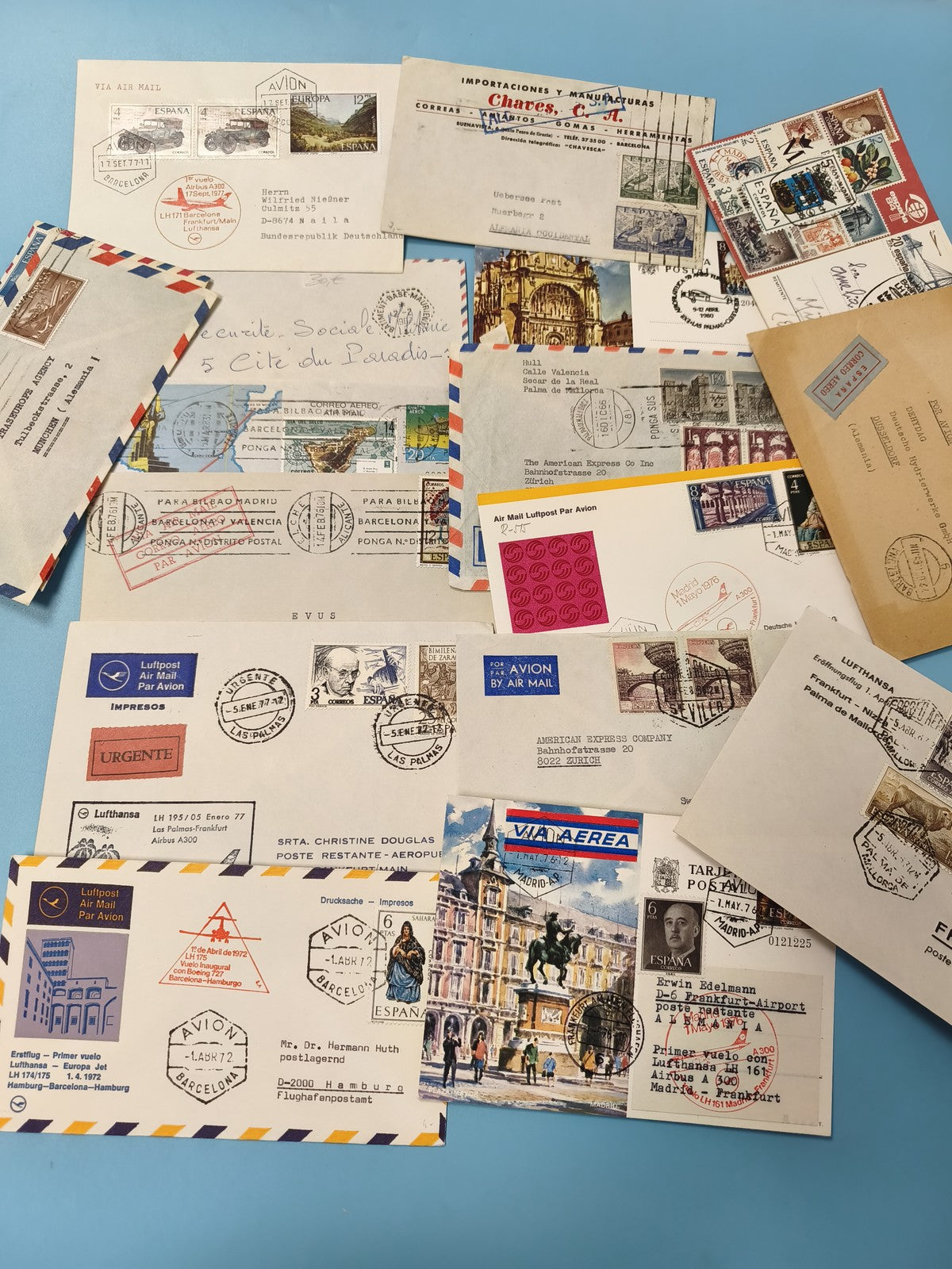 Gros lot ancien lettres airmail Espagne philatélie cachets timbres vintage