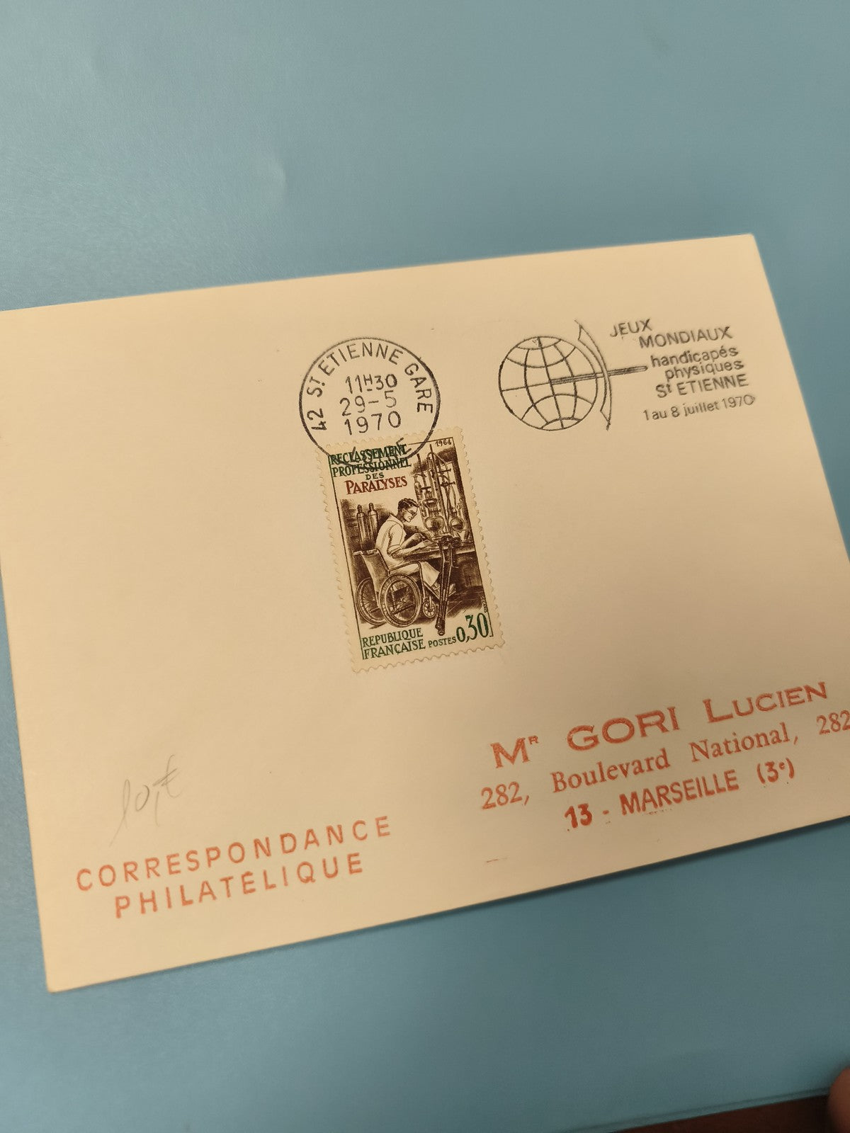 Ancienne enveloppe philatélique oblitérée Jeux Mondiaux St Étienne 1970