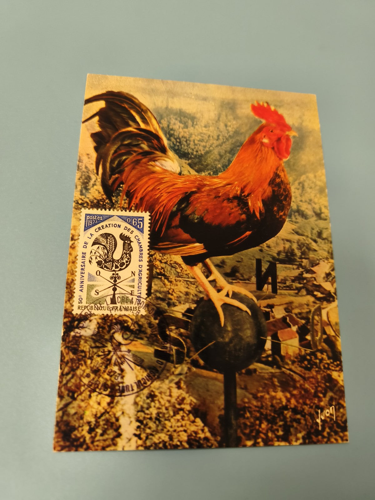 Enveloppe premier jour FDC coq timbre France 0,65 illustration couleur (Ref 11)