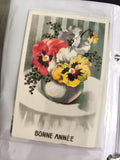 Carte postale ancienne Bonne Année fleurs pensée illustration vintage