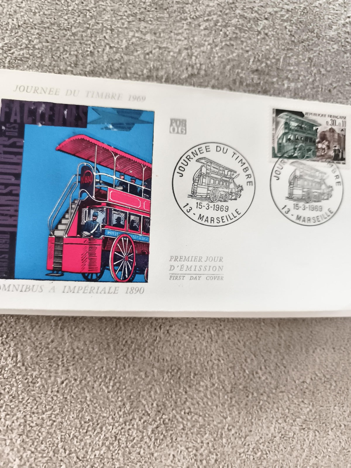 Lettre FDC Journée du Timbre 1969 Marseille omnibus impériale ancien philatélie