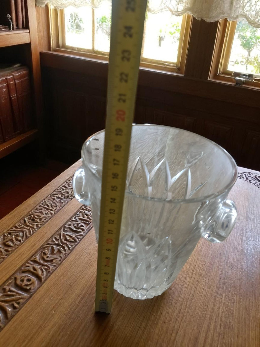 Seau à glace cristal ancien Art déco, gravé, anses, vintage déco bar