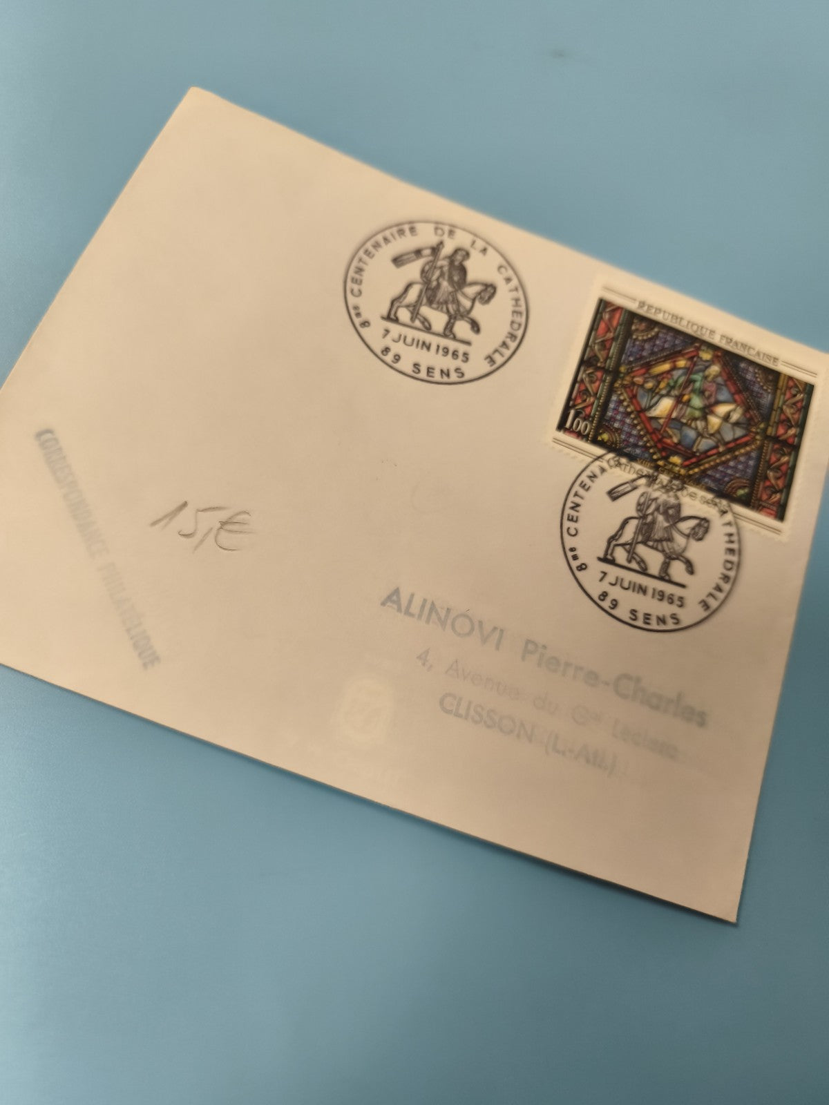 Ancienne enveloppe timbrée 1965 Centenaire Cathédrale Sens oblitérée philatélie