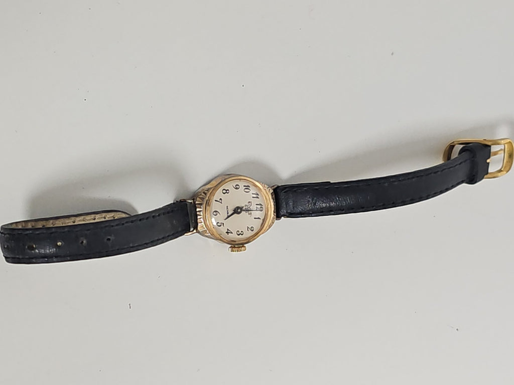 Montre femme rétro Elves plaquée or, ancienne, fonctionnelle, montre vintage col