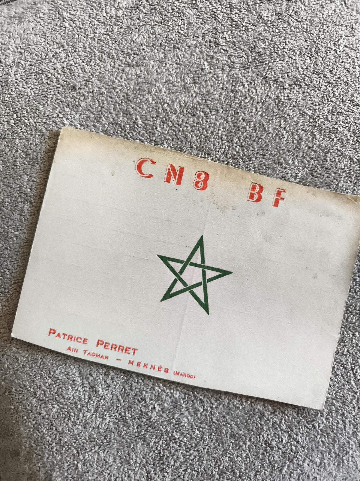 Carte QSL radio ancienne Maroc CN8BF Patrice Perret Meknès vintage radioamateur