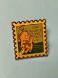 Vintage pin's "Ton souffle c'est ta vie" personnage jaune orange forme timbre (R