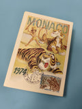 Carte postale Monaco 1974 cirque tigres timbre Premier Festival International
