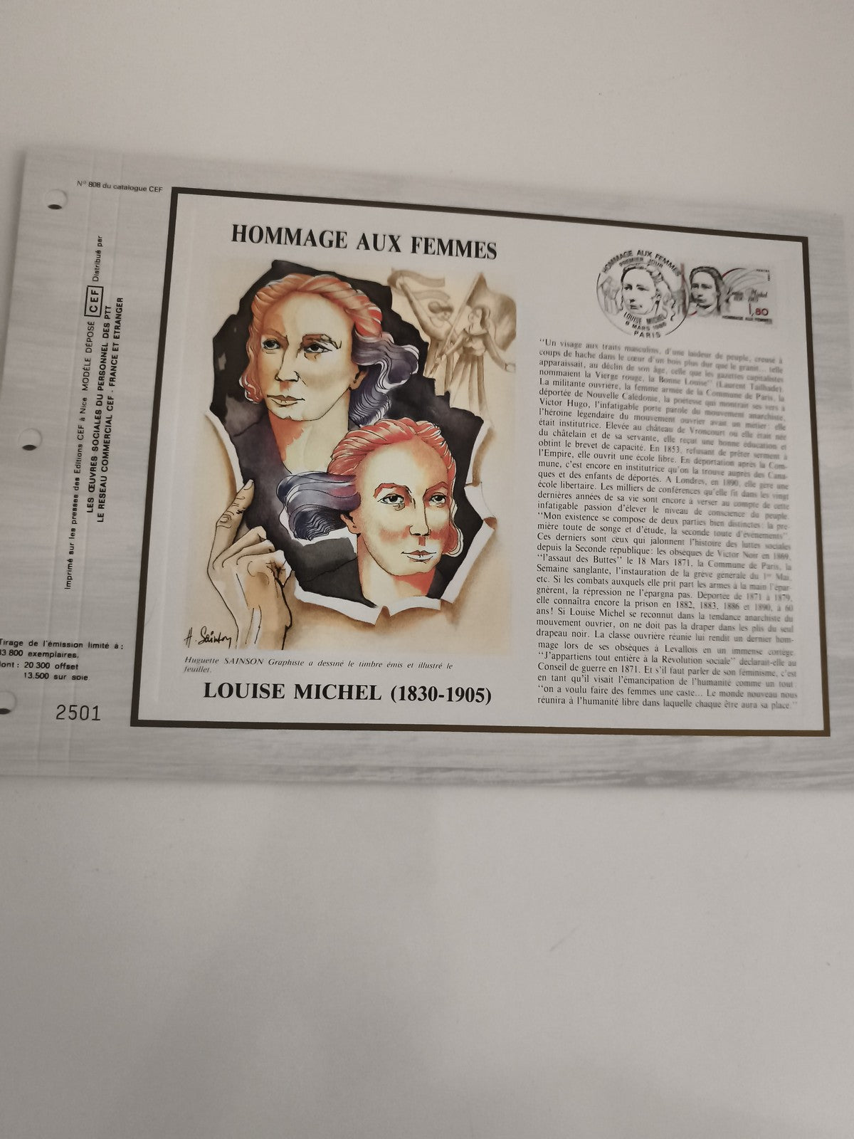Feuillet CEF Hommage aux Femmes Louise Michel philatélie timbre illustré