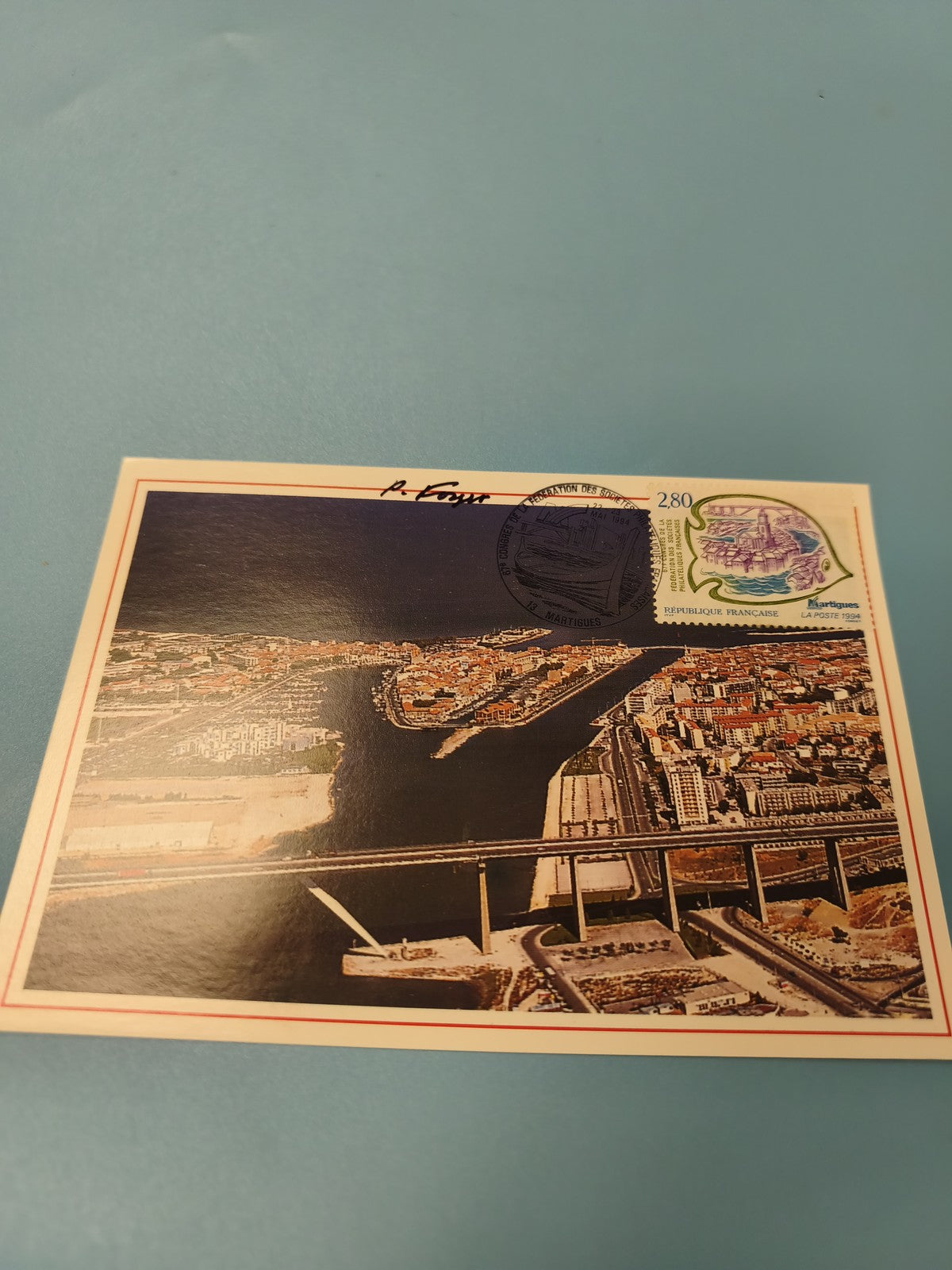 Carte postale philatélie Martigues vue aérienne affranchie timbre 2,80 FR