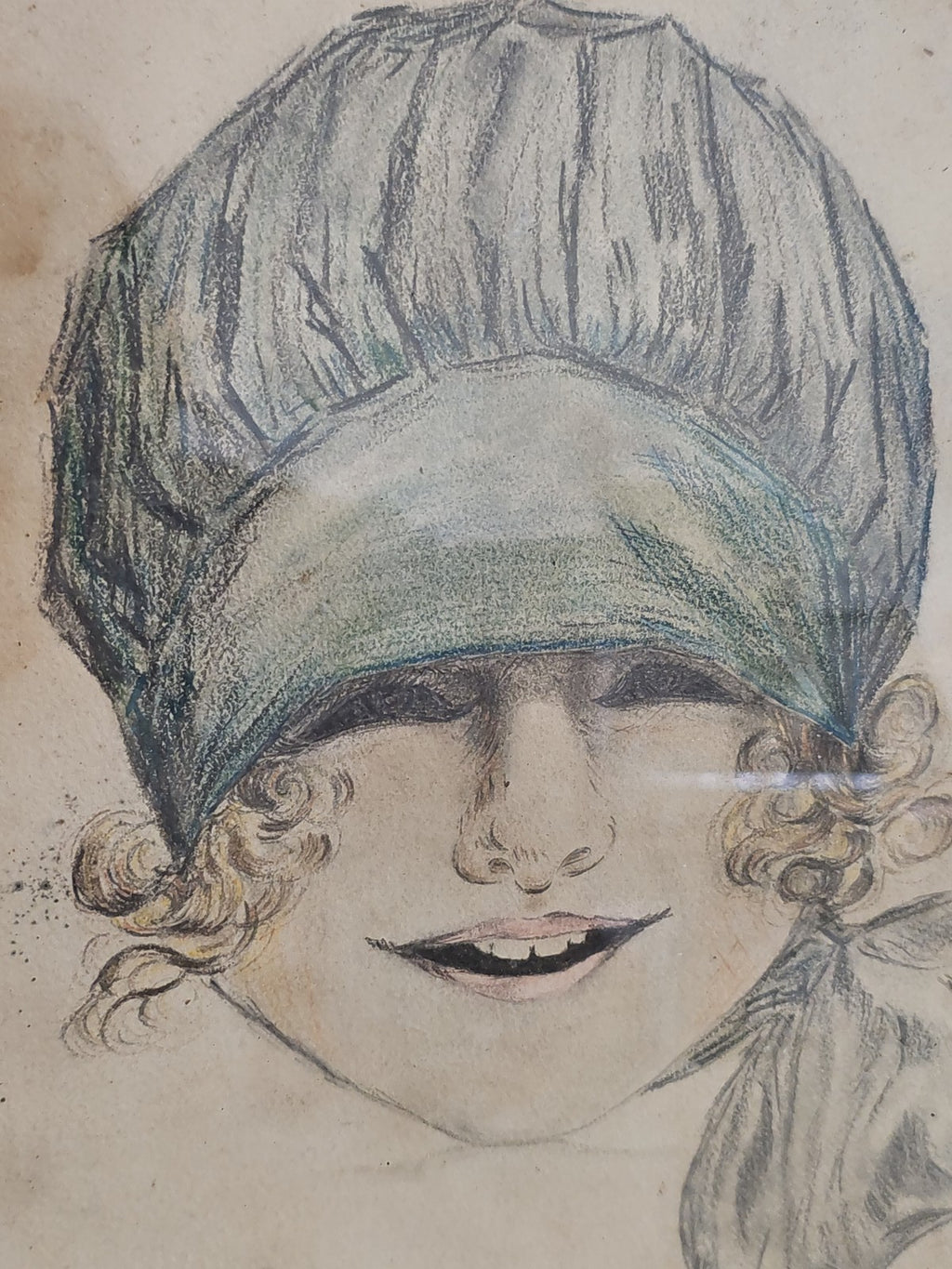 Dessin ancien signé Peam 1924, portrait vintage petite fille, art rétro collecti