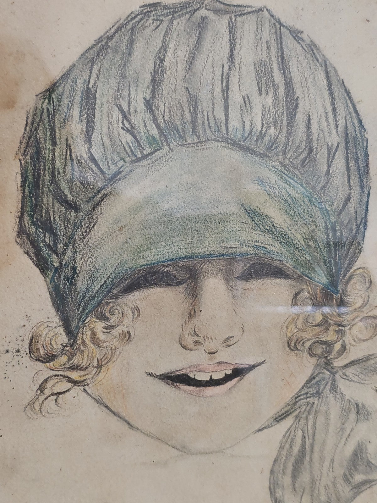 Dessin ancien signé Peam 1924, portrait vintage petite fille, art rétro collecti