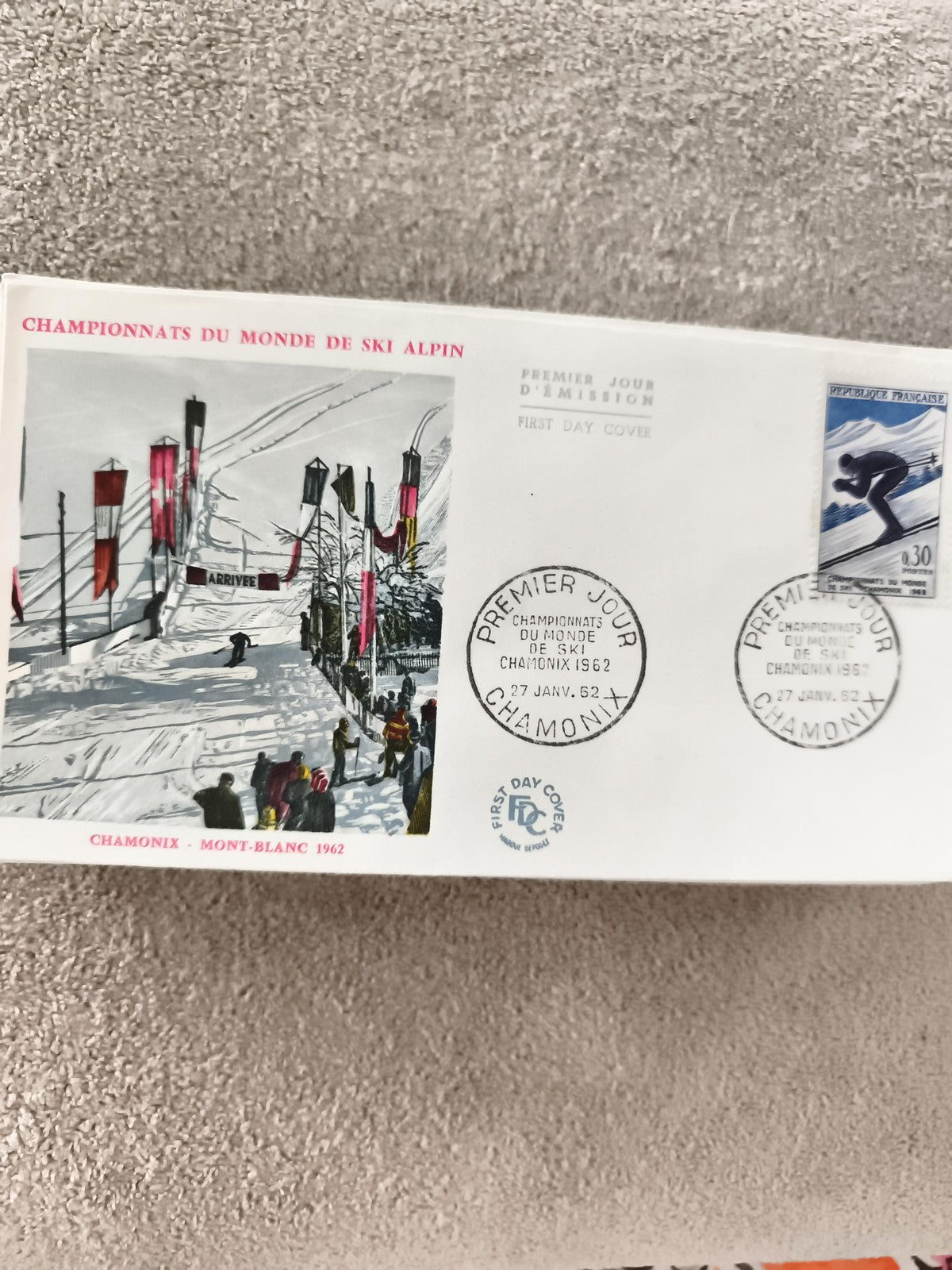 Lettre FDC Championnats Ski Alpin 1962 Chamonix Mont-Blanc ancien philatélie