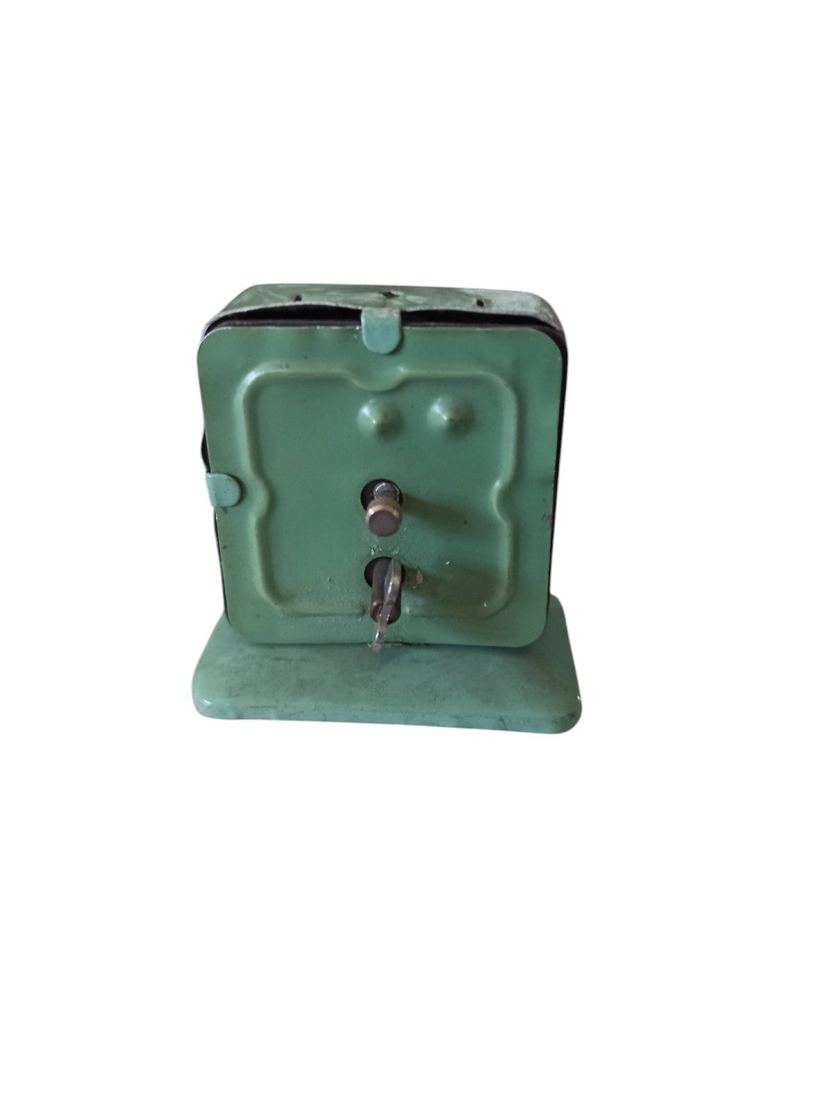 Réveil ancien carré vert tôle à restaurer déco vintage années 50 rétro