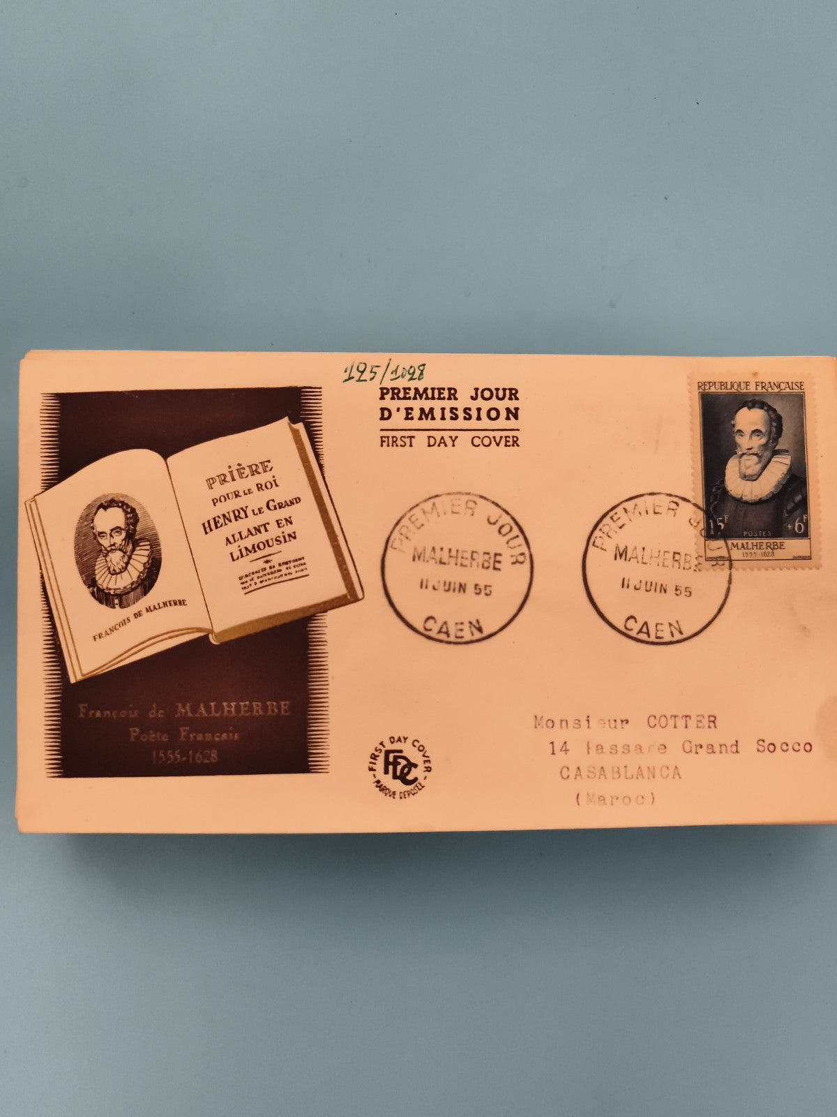 Lettre FDC Premier Jour Malherbe 1955 Caen France Philatélie (Ref 2)
