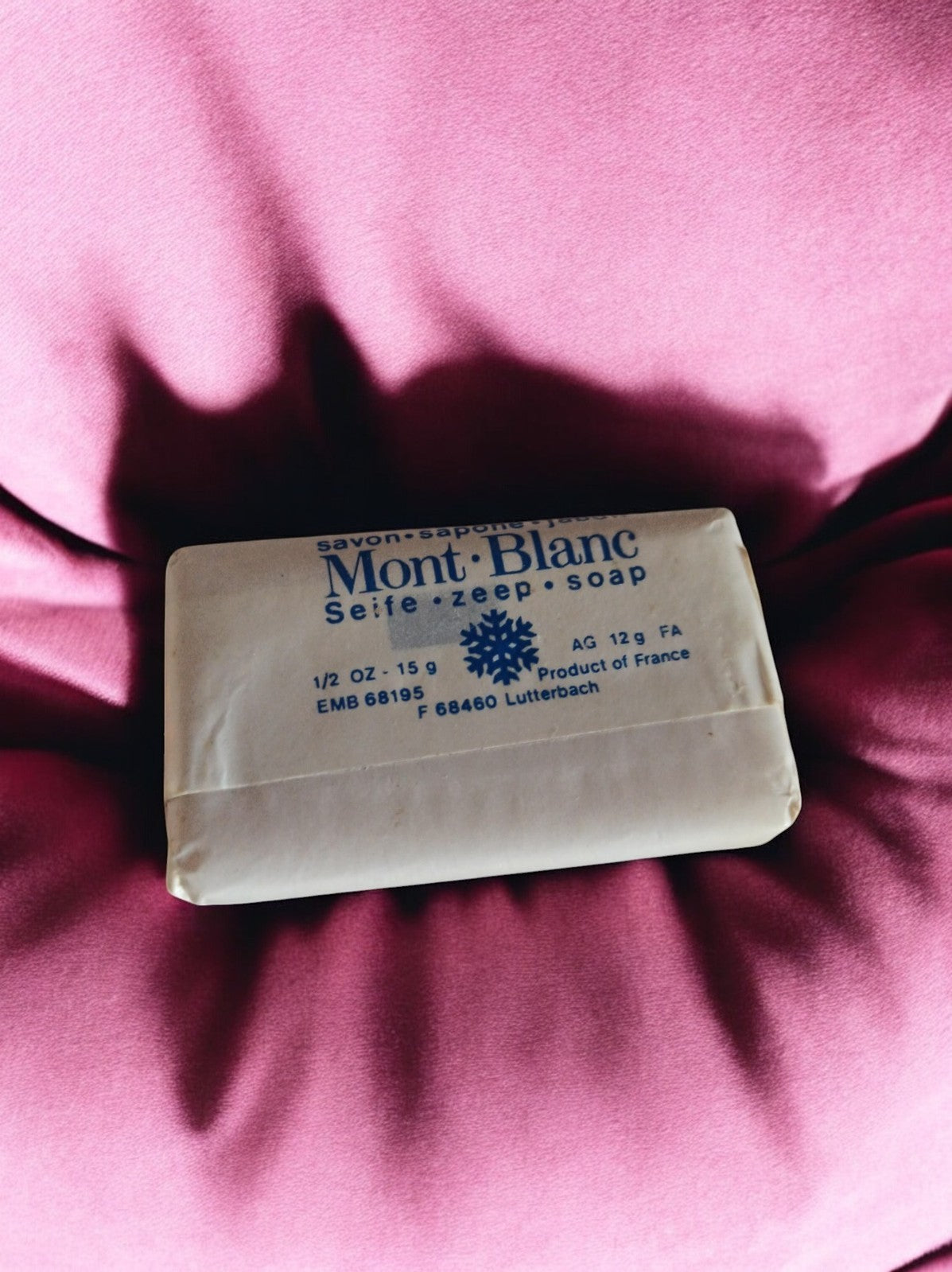 Savon d’hôtel Mont Blanc vintage, emballage papier, France, 15g, rétro chic