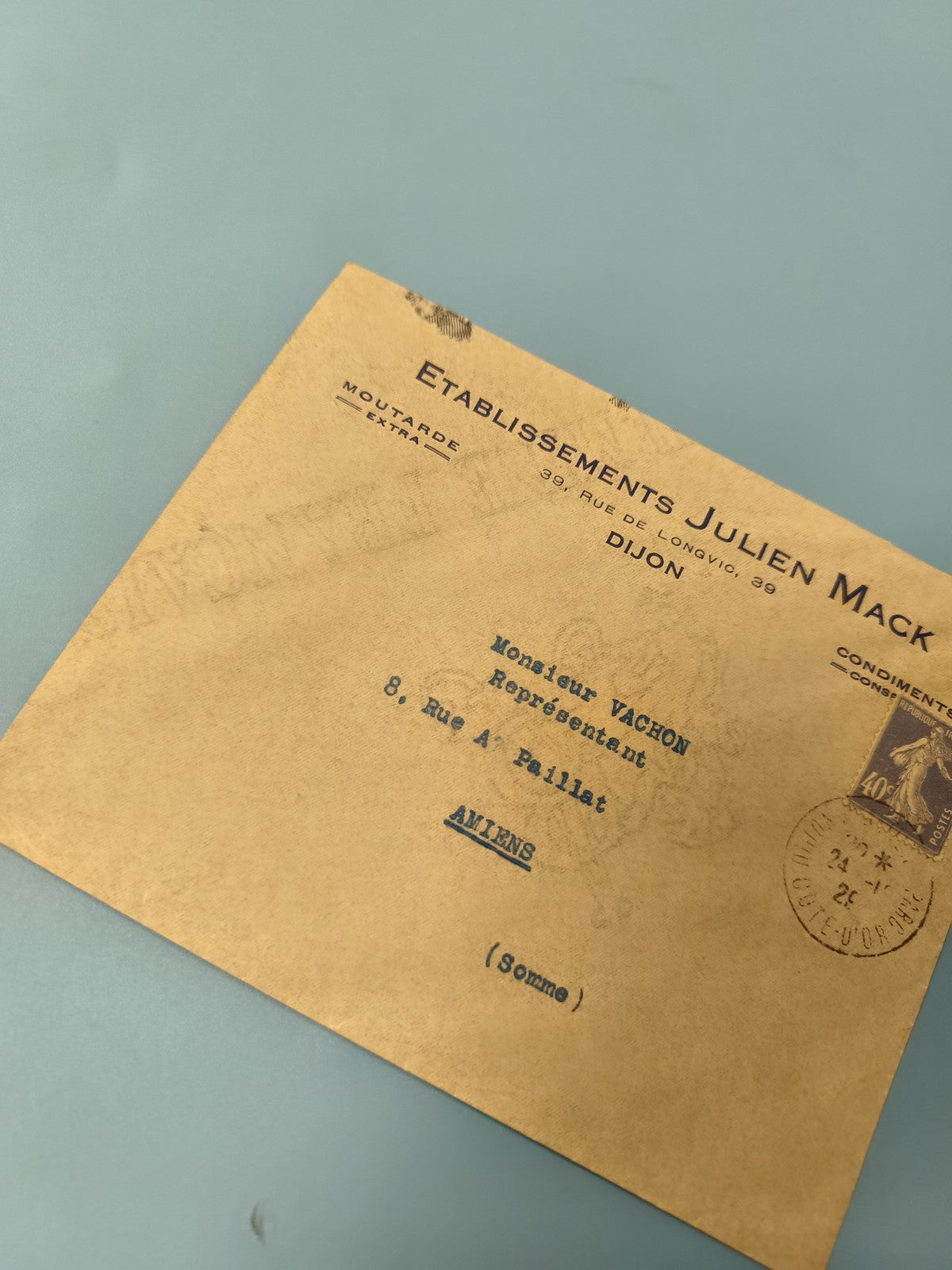 Ancienne enveloppe oblitérée Dijon Amiens pour collection timbres philatélie vin