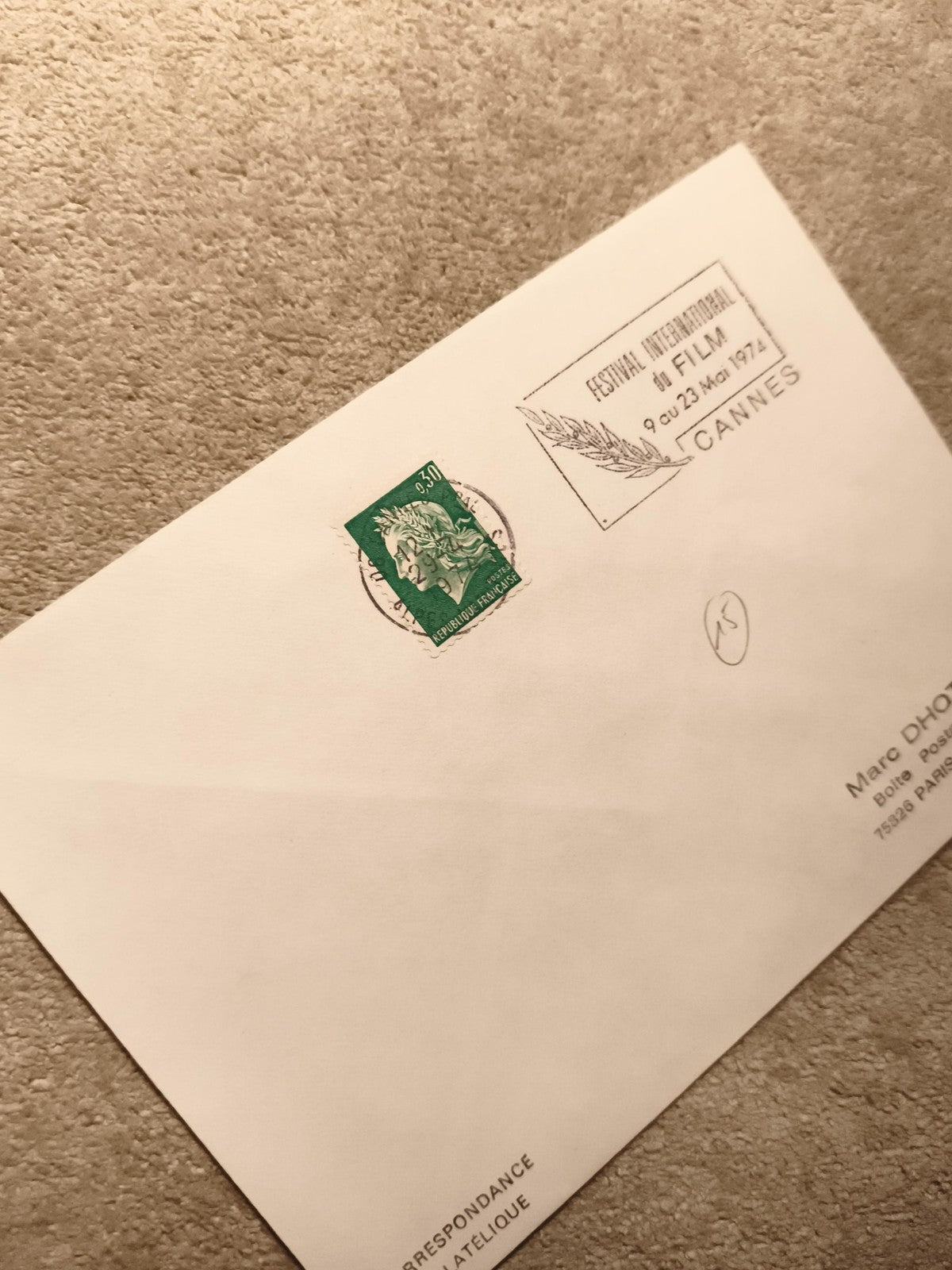 Lettre Festival Cannes 1974 timbre Marianne 0,30 oblitération philatélie (Ref 11
