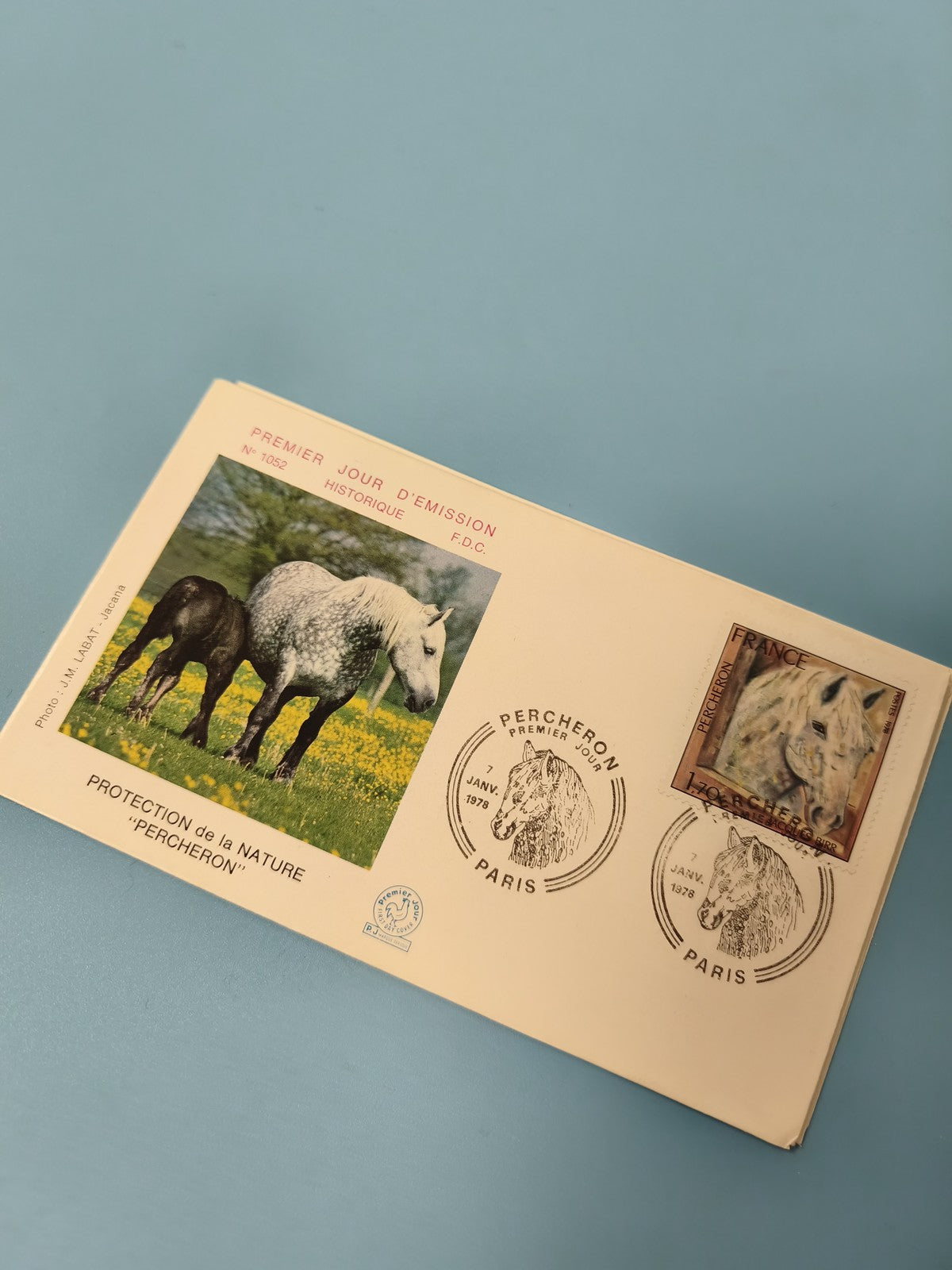 Enveloppe FDC premier jour émission Percheron ? chevaux, timbre France, 1979
