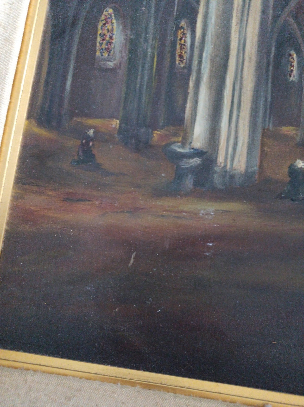 Tableau cathédrale intérieur signé H. Wattebled peinture XIXe encadrée
