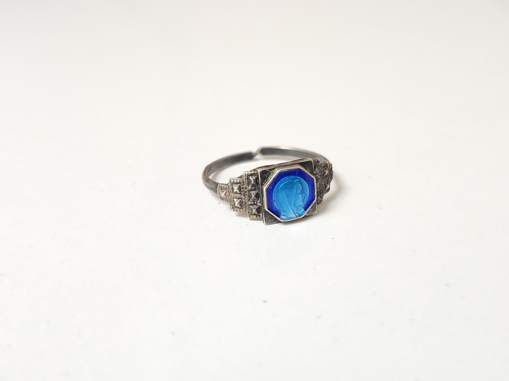 Bague religieuse vintage en argent ancien, bijou rétro pour collectionneur