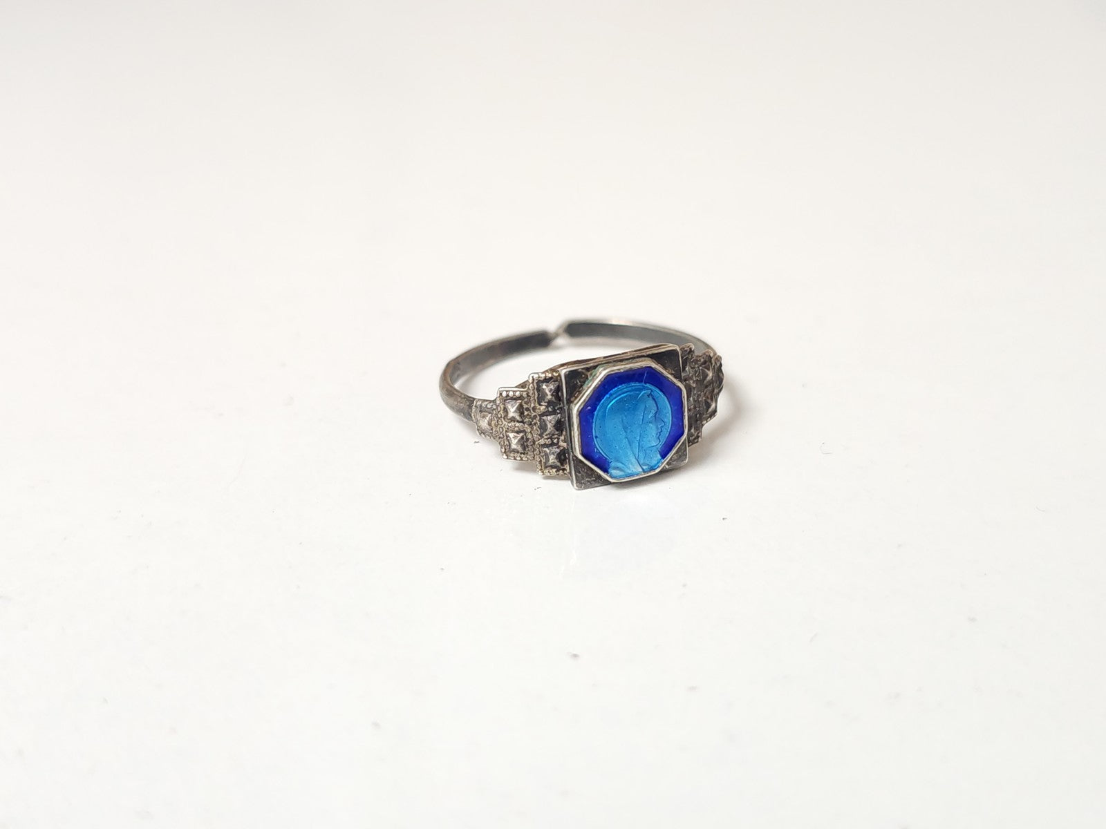 Bague religieuse vintage en argent ancien, bijou rétro pour collectionneur