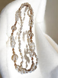 Collier ancien coquillages naturels vintage rétro bijou ethnique blanc beige