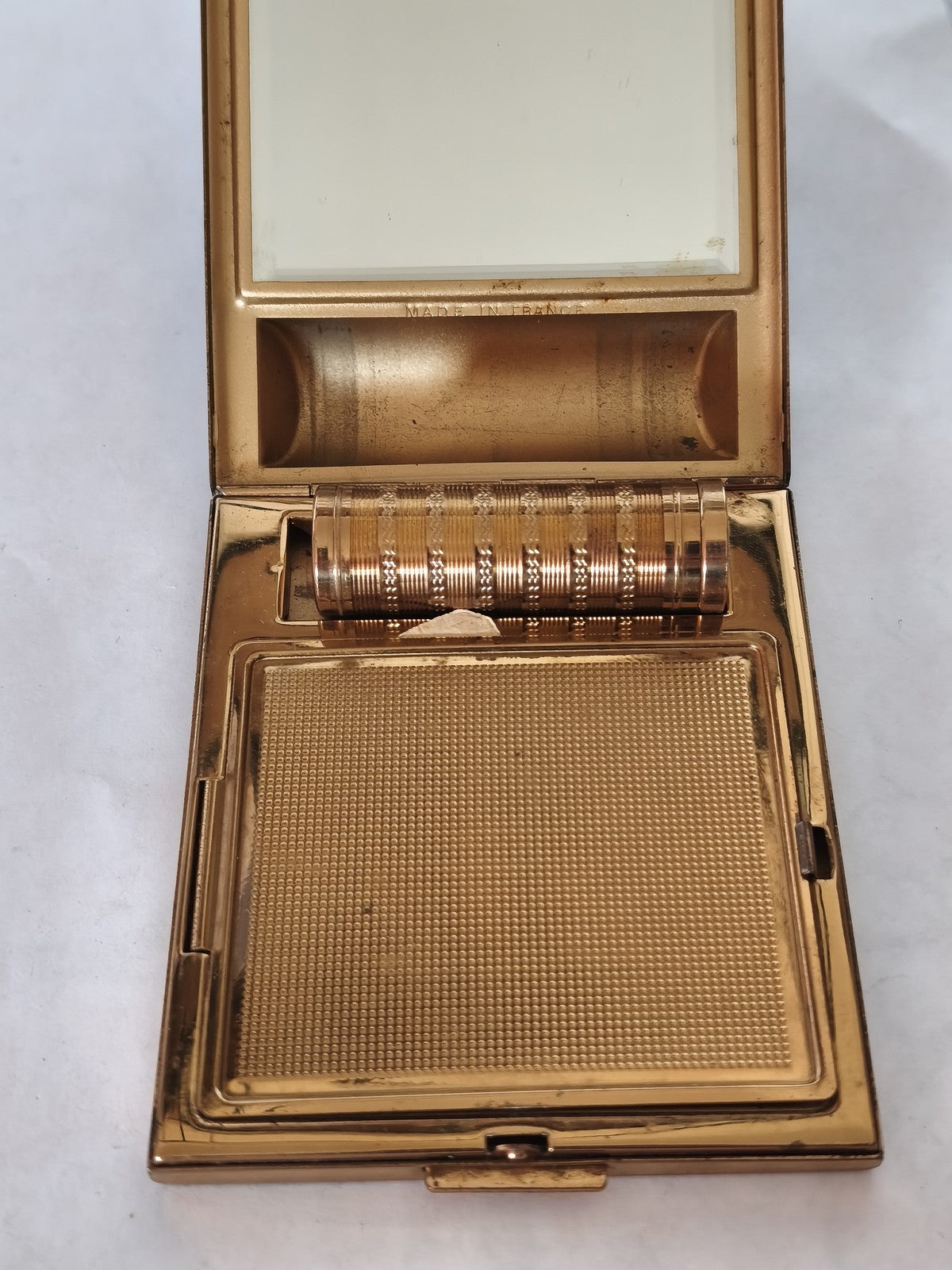 Vintage poudrier et rouge à lèvres Sabor métal doré laque noire ancien rétro