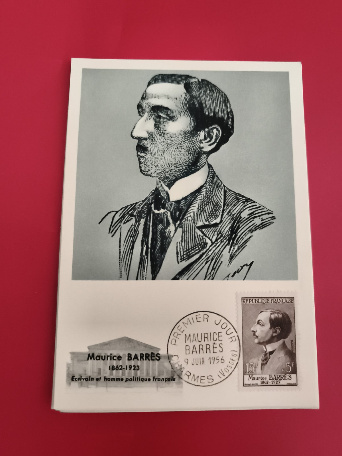 Carte Premier Jour Maurice Barrès 1956 Charmes Vosges philatélie timbre FDC