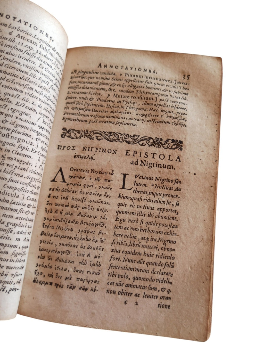 Livre ancien 16e-17e siècle Lucien de Samosate reliure décor doré antique