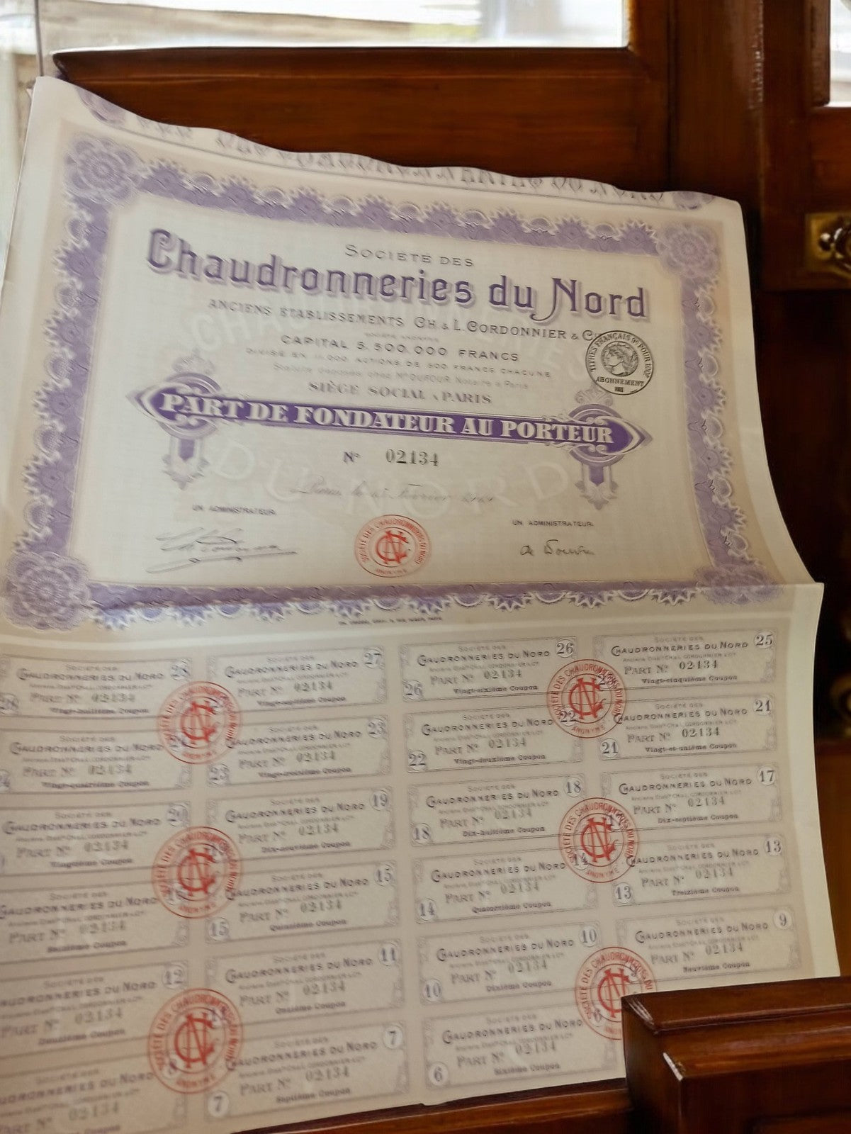 Action au porteur Chaudronneries du Nord violet vintage années 1920 ancien titre