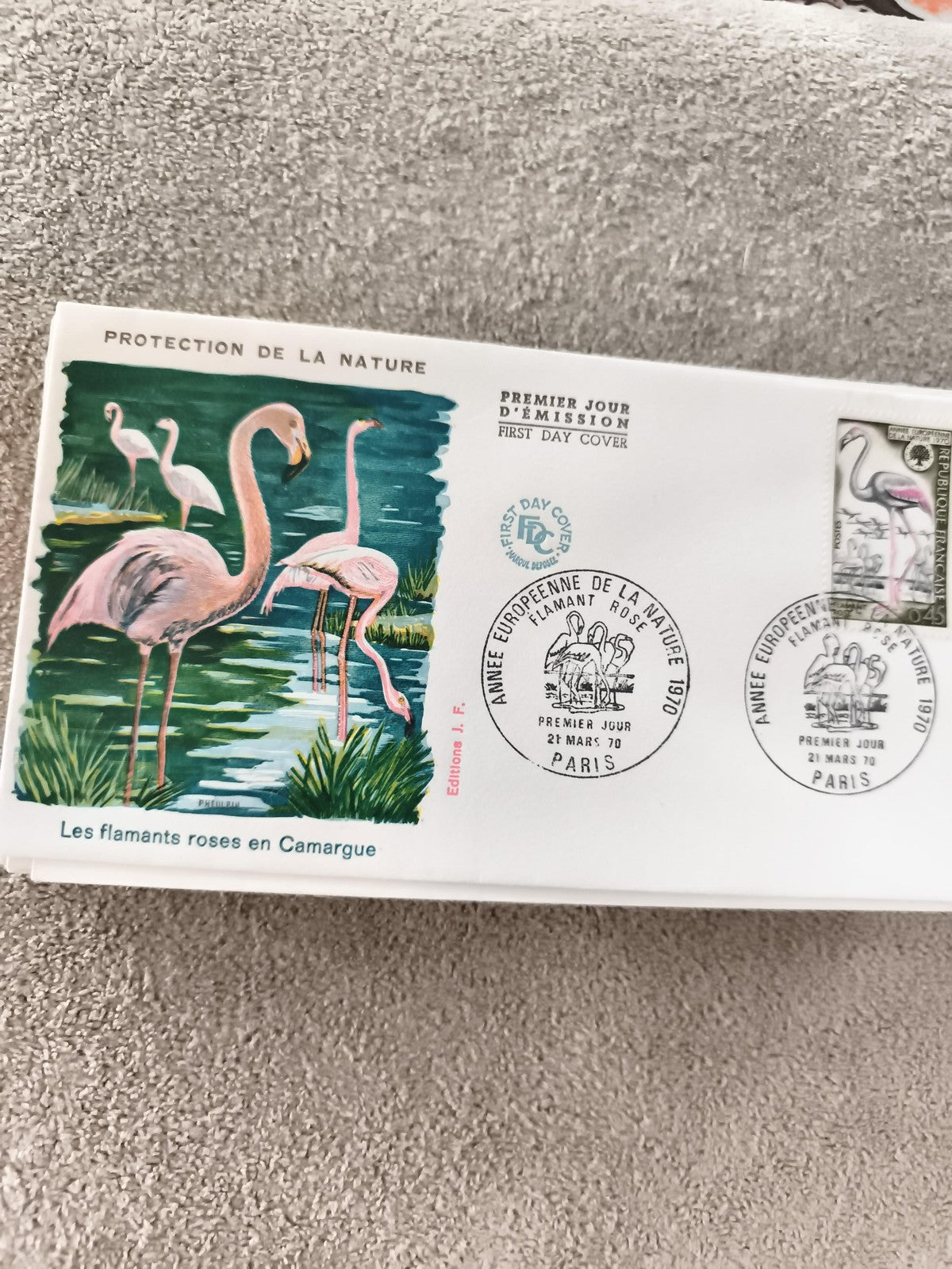 Lettre FDC flamants roses Camargue 1970 protection nature premier jour philatéli