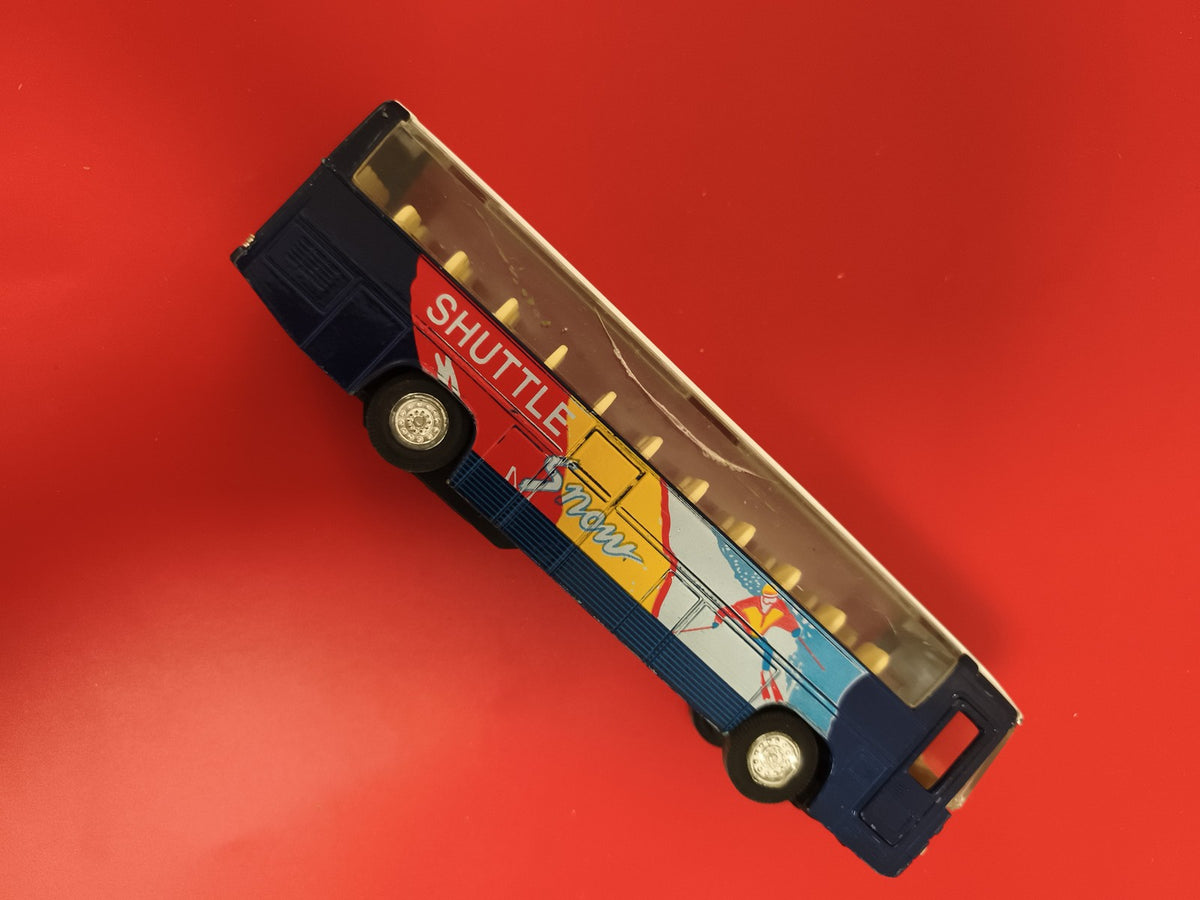 Véhicule miniature bus SHUTTLE bleu rouge déco Tour aspect vitré jouet