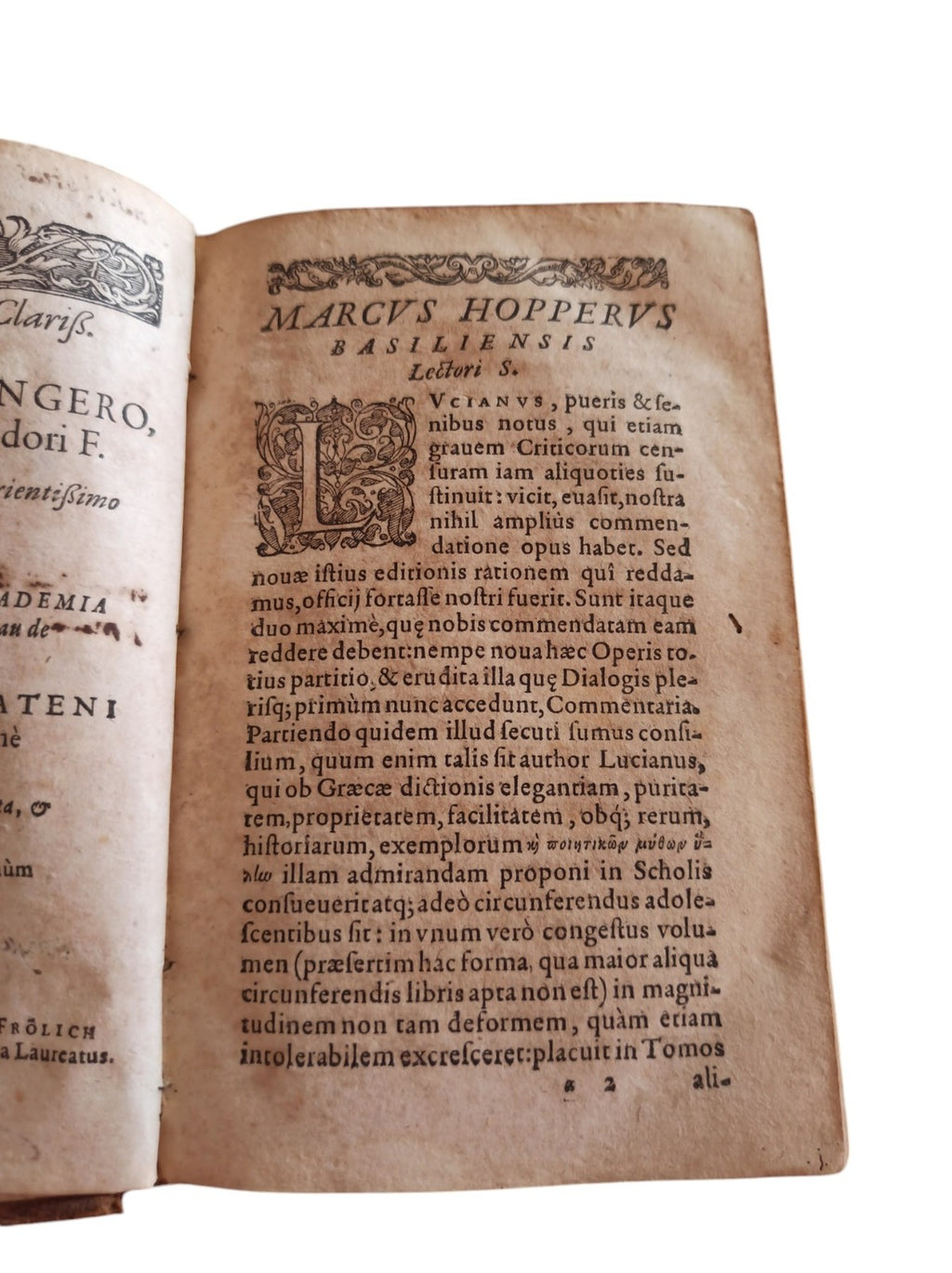 Livre ancien 16e-17e siècle Lucien de Samosate reliure décor doré antique