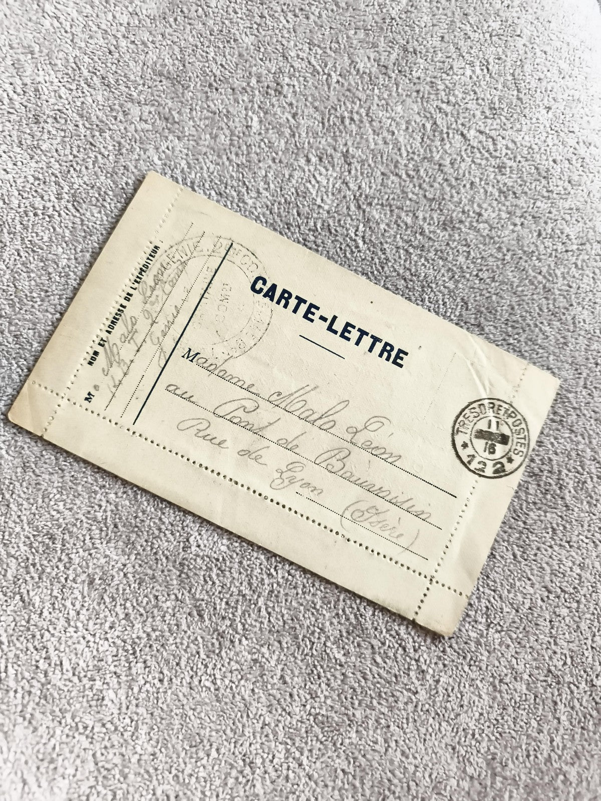 Carte-lettre ancienne 1916 Trésor et Postes manuscrite courrier époque 14-18