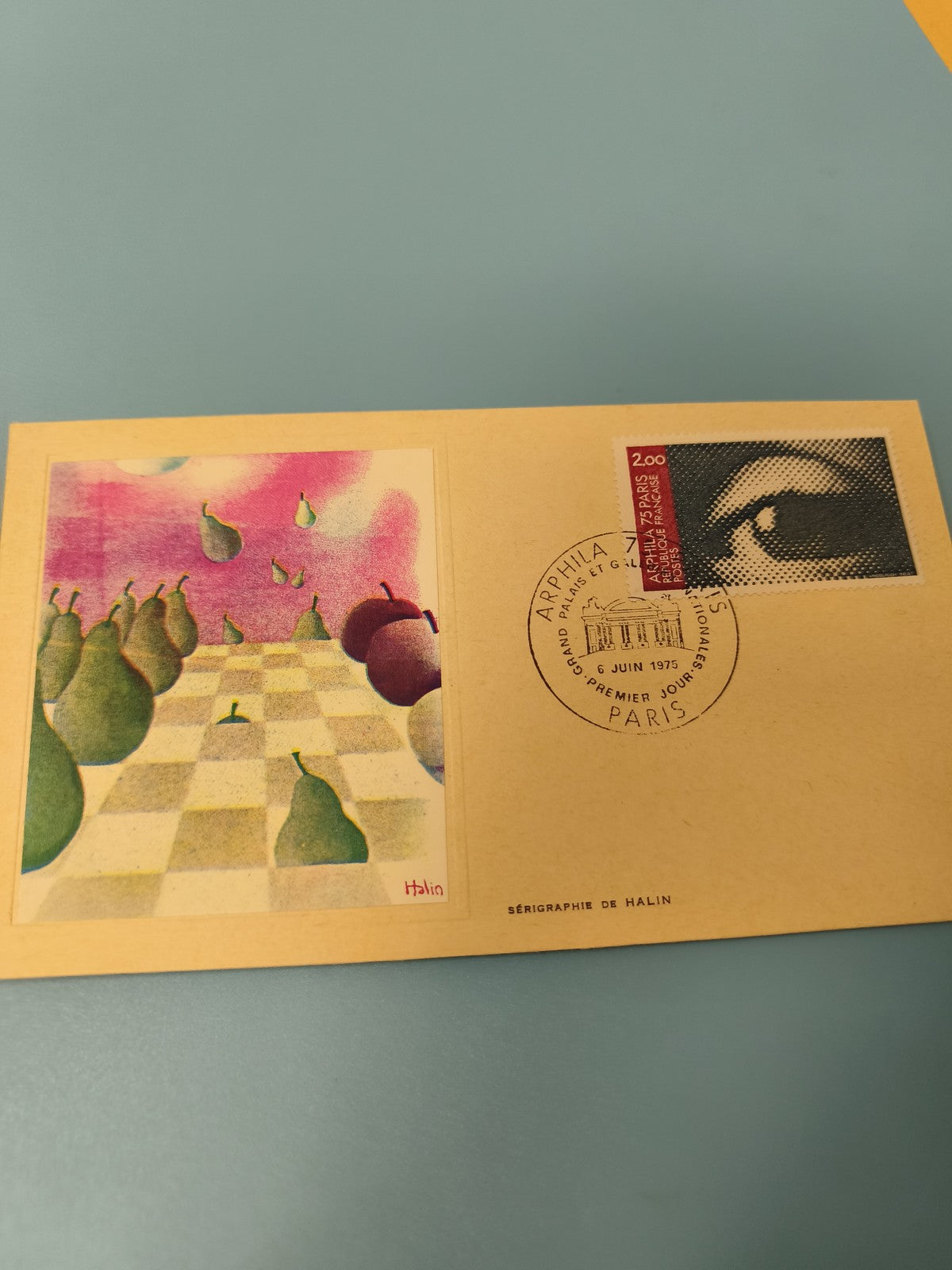 Ancienne enveloppe philatélie ARPHILA 1975, illustration artistique, timbre ?il