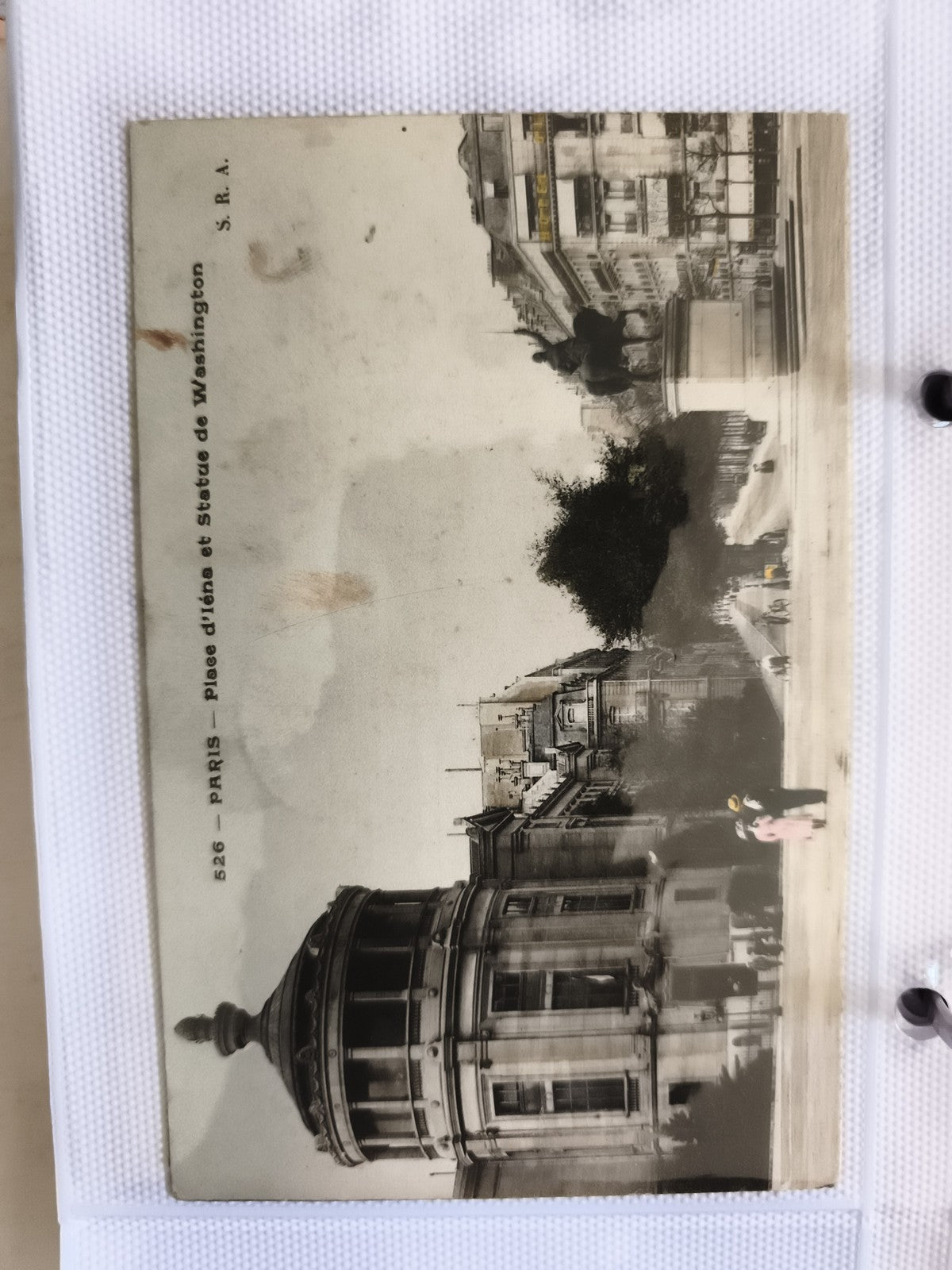 Carte postale Paris Place d'Iéna Statue Washington CPA S.R.A. noir et blanc