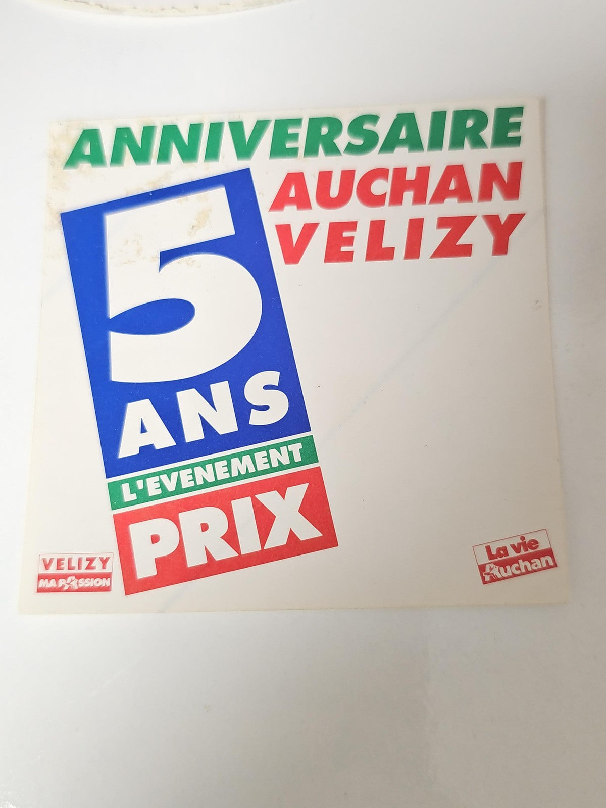 Vintage autocollant publicitaire Auchan ancien, sticker rétro anniversaire rare