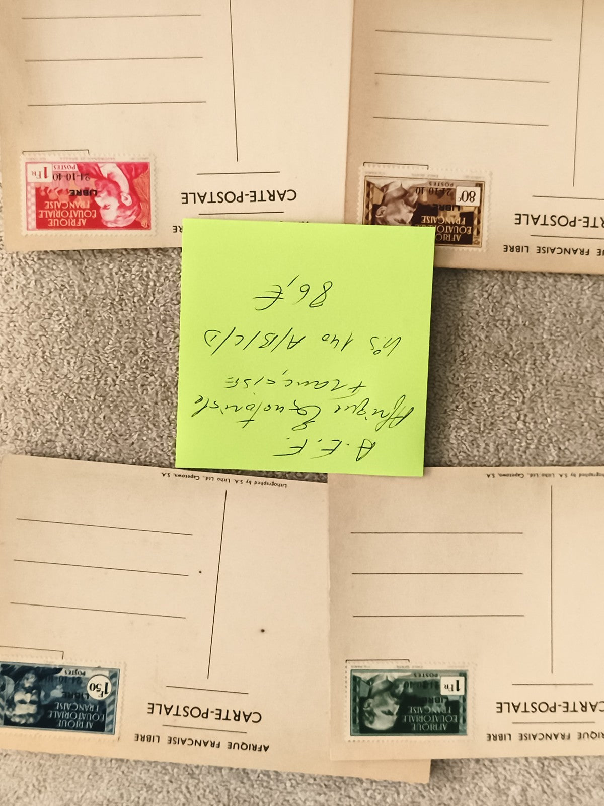 Cartes postales anciennes France + timbres AF, lot philatélie, animaux, ARIOULE