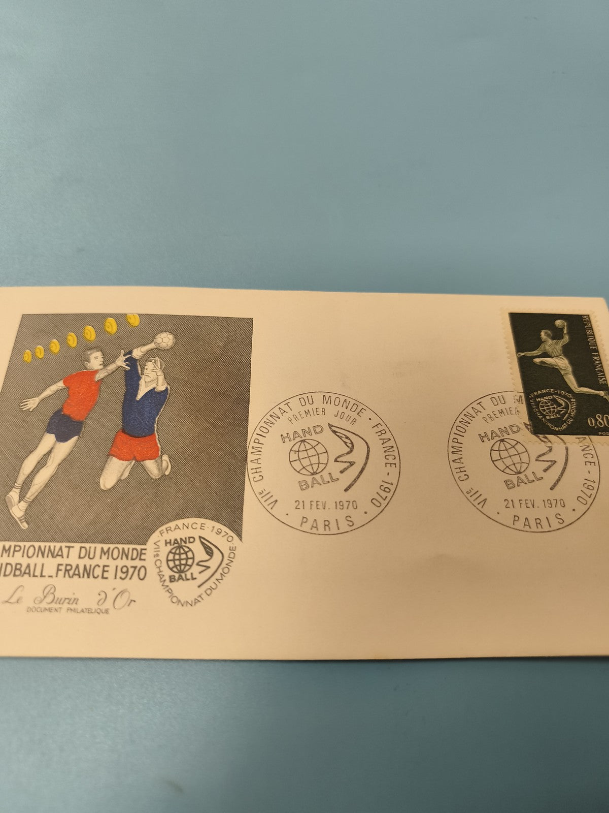 Enveloppe FDC premier jour France 1970 handball timbre 0,80 illustration sport