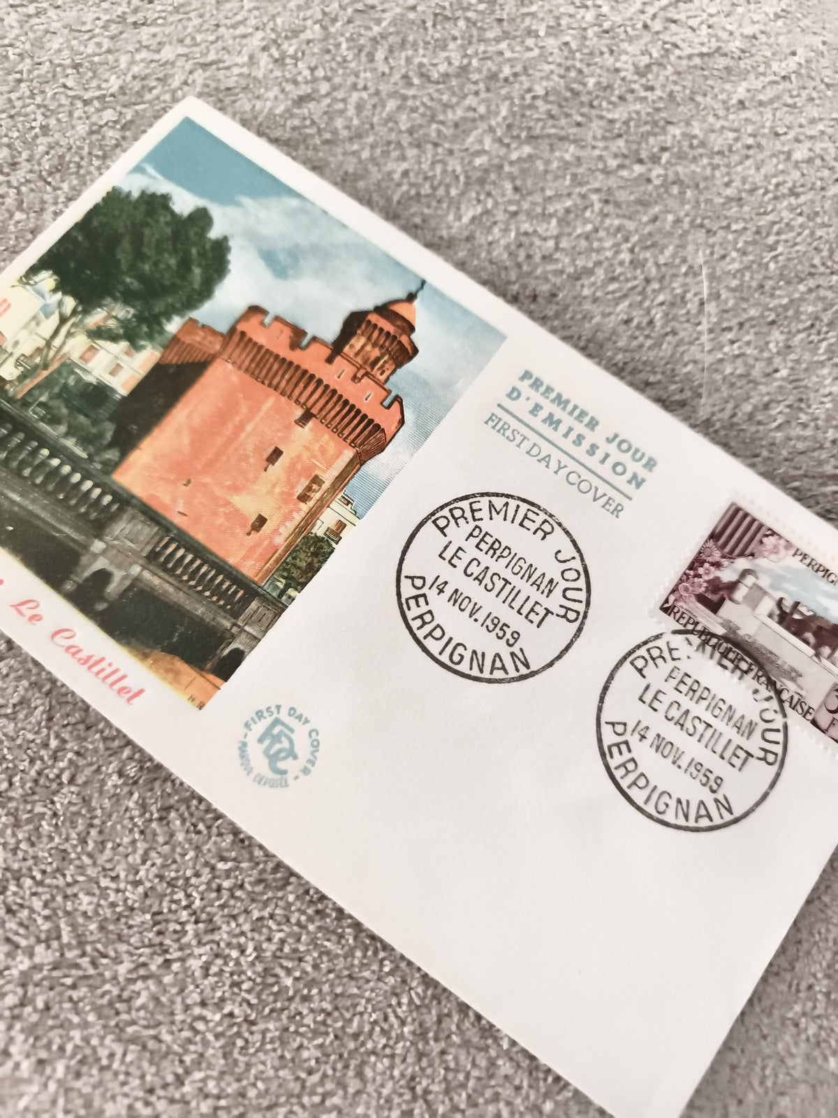 Lettre FDC Premier Jour 1959 Perpignan Le Castillet philatélie ancienne