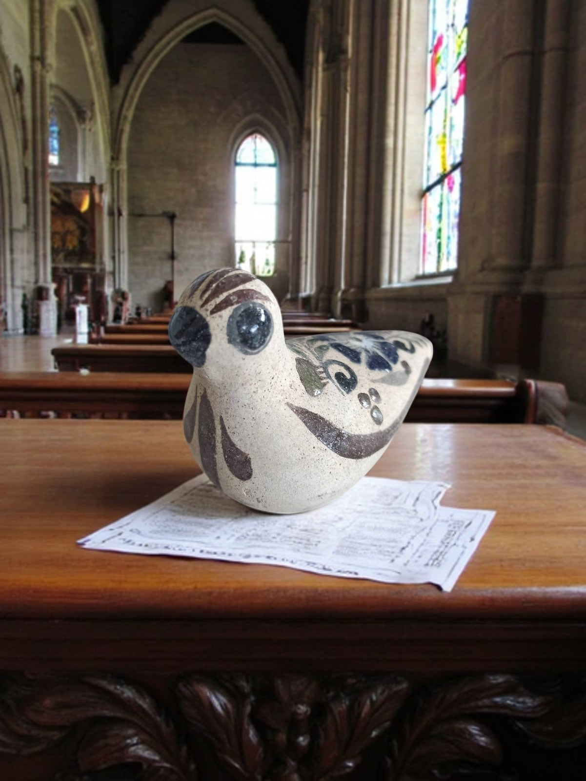 Figurine Oiseau Mexicain en Céramique Peinte, Art Populaire Vintage Années 60-70