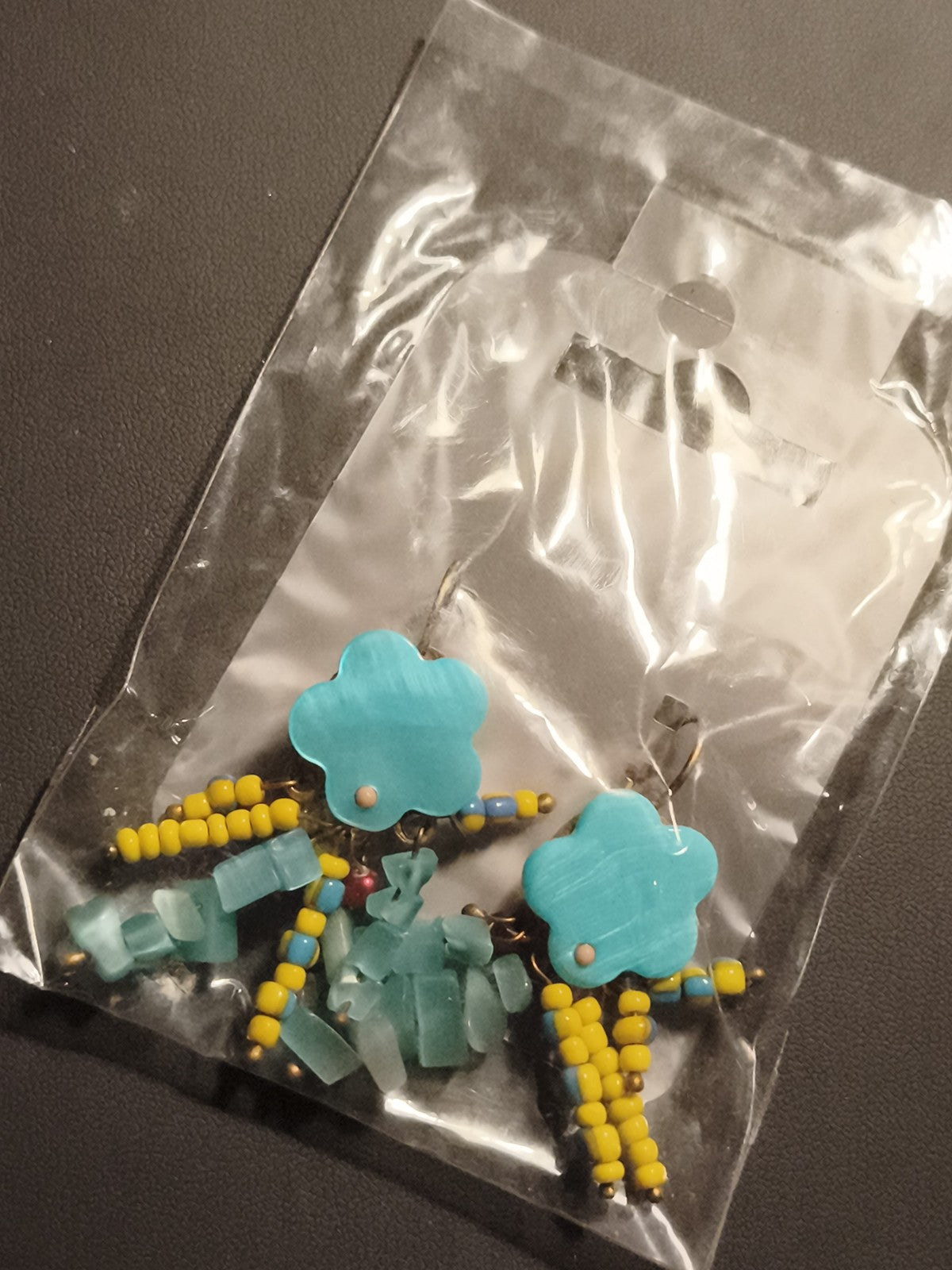 Paire boucles d’oreilles vintage fleurs bleu turquoise perles deadstock années 8