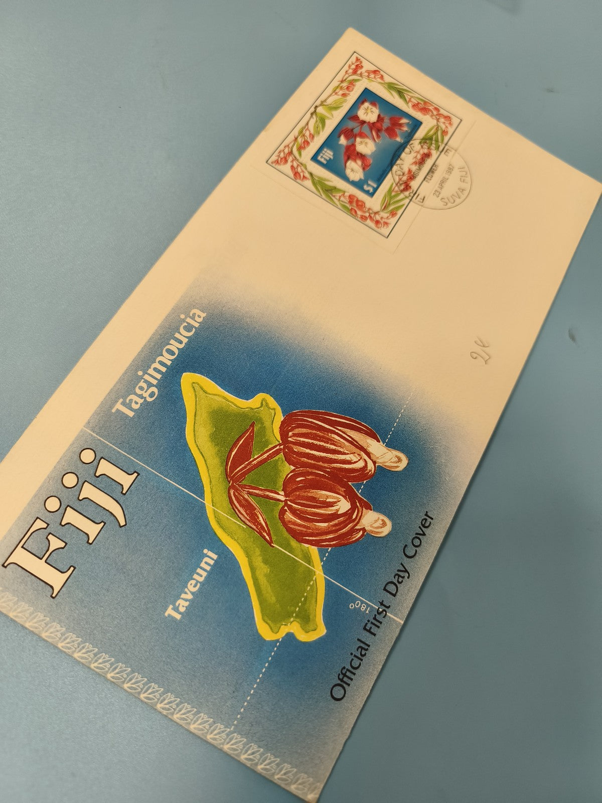 Enveloppe premier jour émission FDC Fiji Tagimoucia Taveuni timbre fleurs
