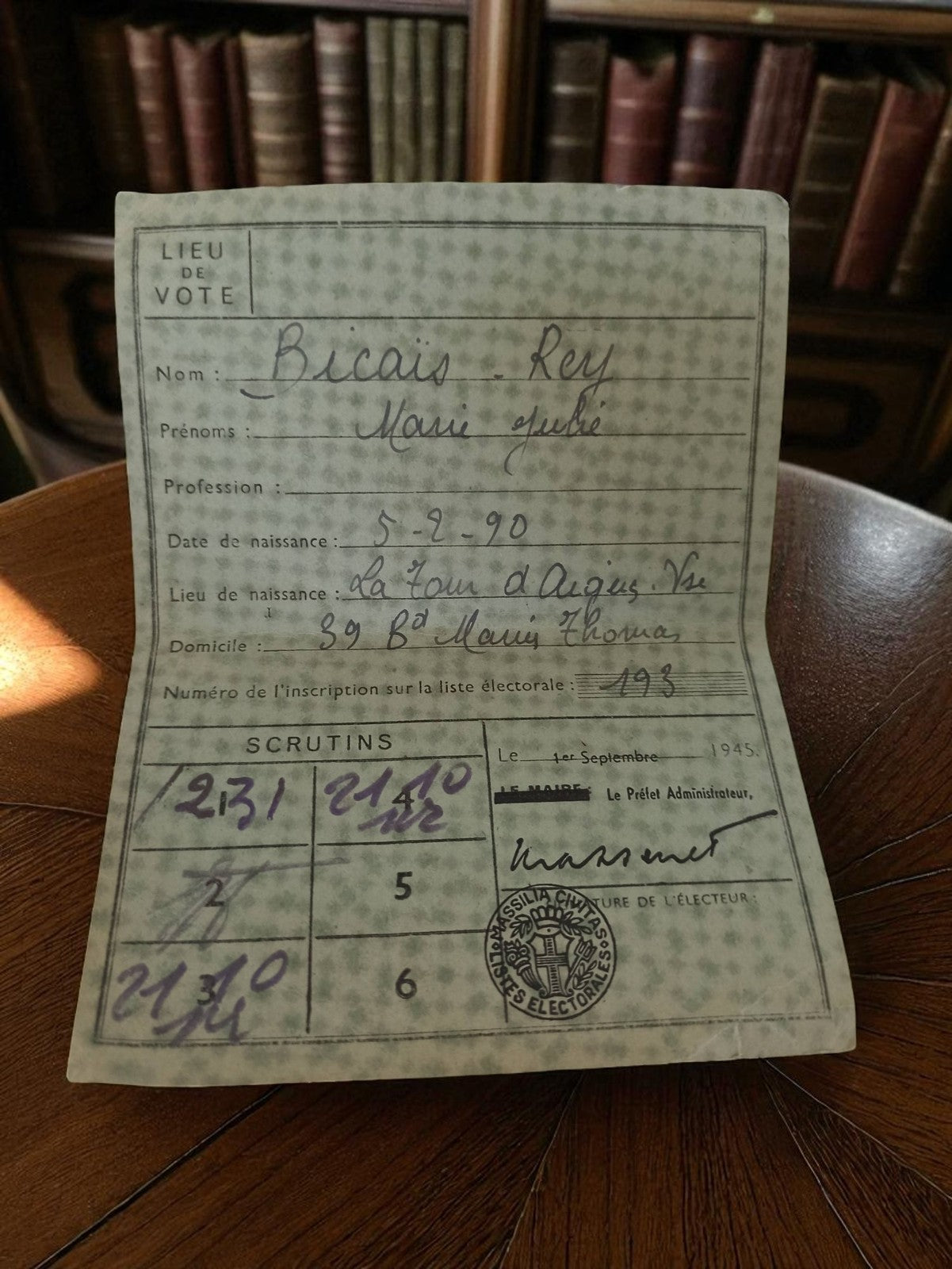 Carte électeur ancienne France 1945 WWII vintage document officiel rétro