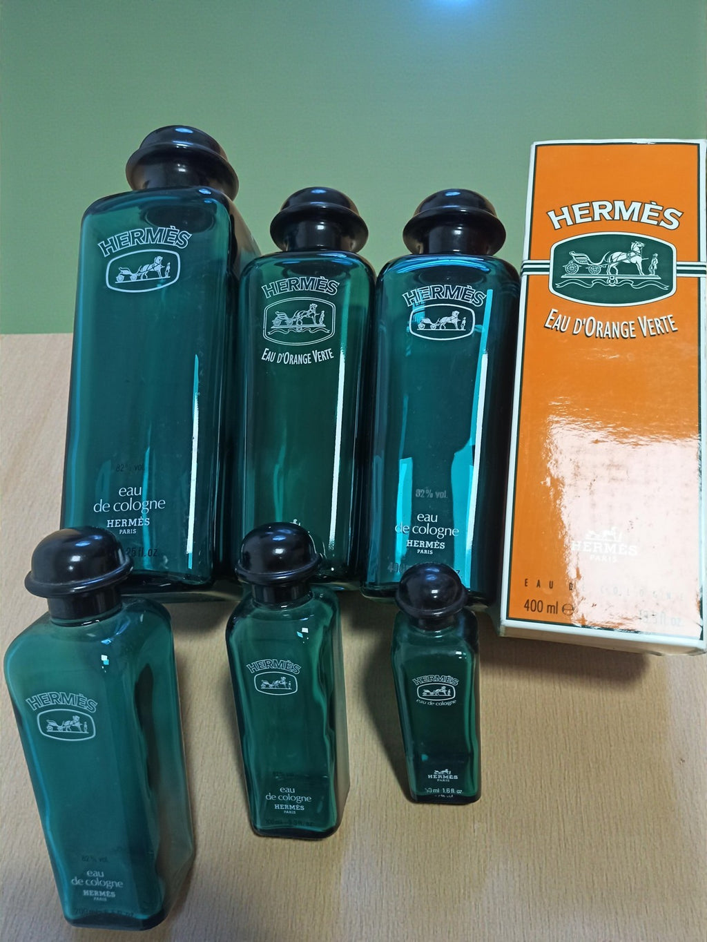 Flacons parfum vides Hermès anciens, lot vintage Eau d’Orange Verte, cologne