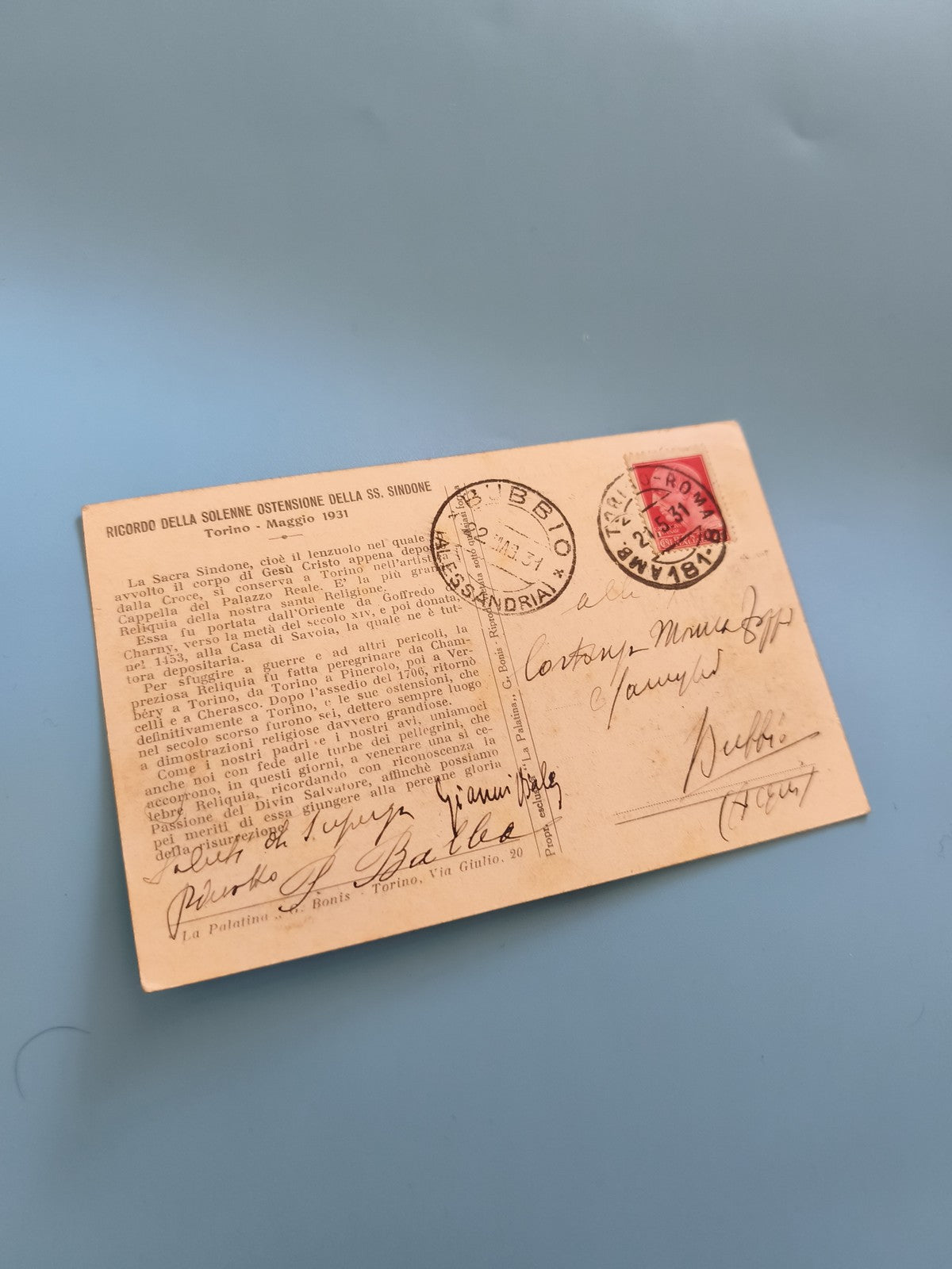 Carte postale vintage italienne avec timbre et oblitération époque coloniale anc