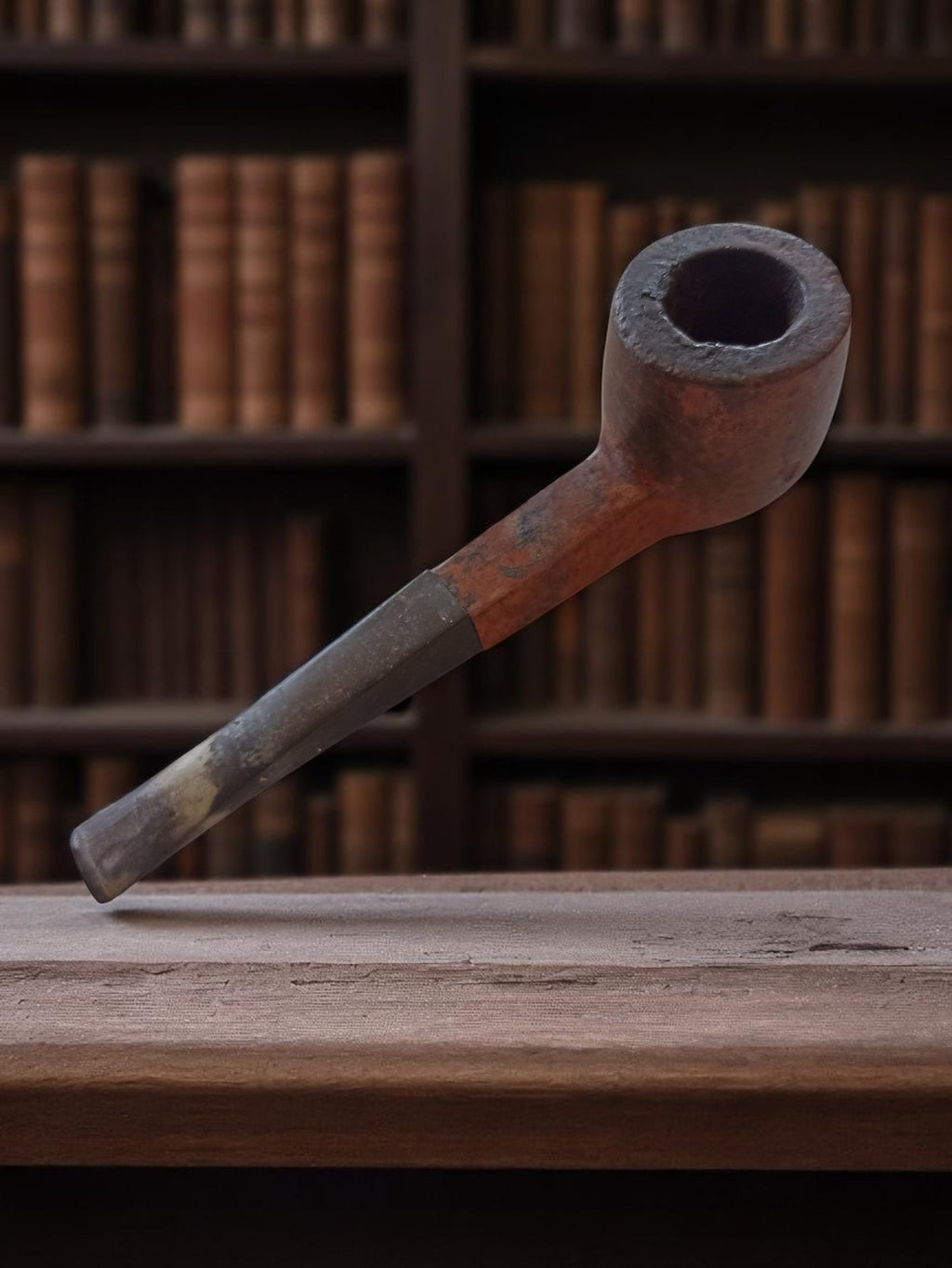 Pipe ancienne vintage, finition brune, bec noir, signée, très bon état