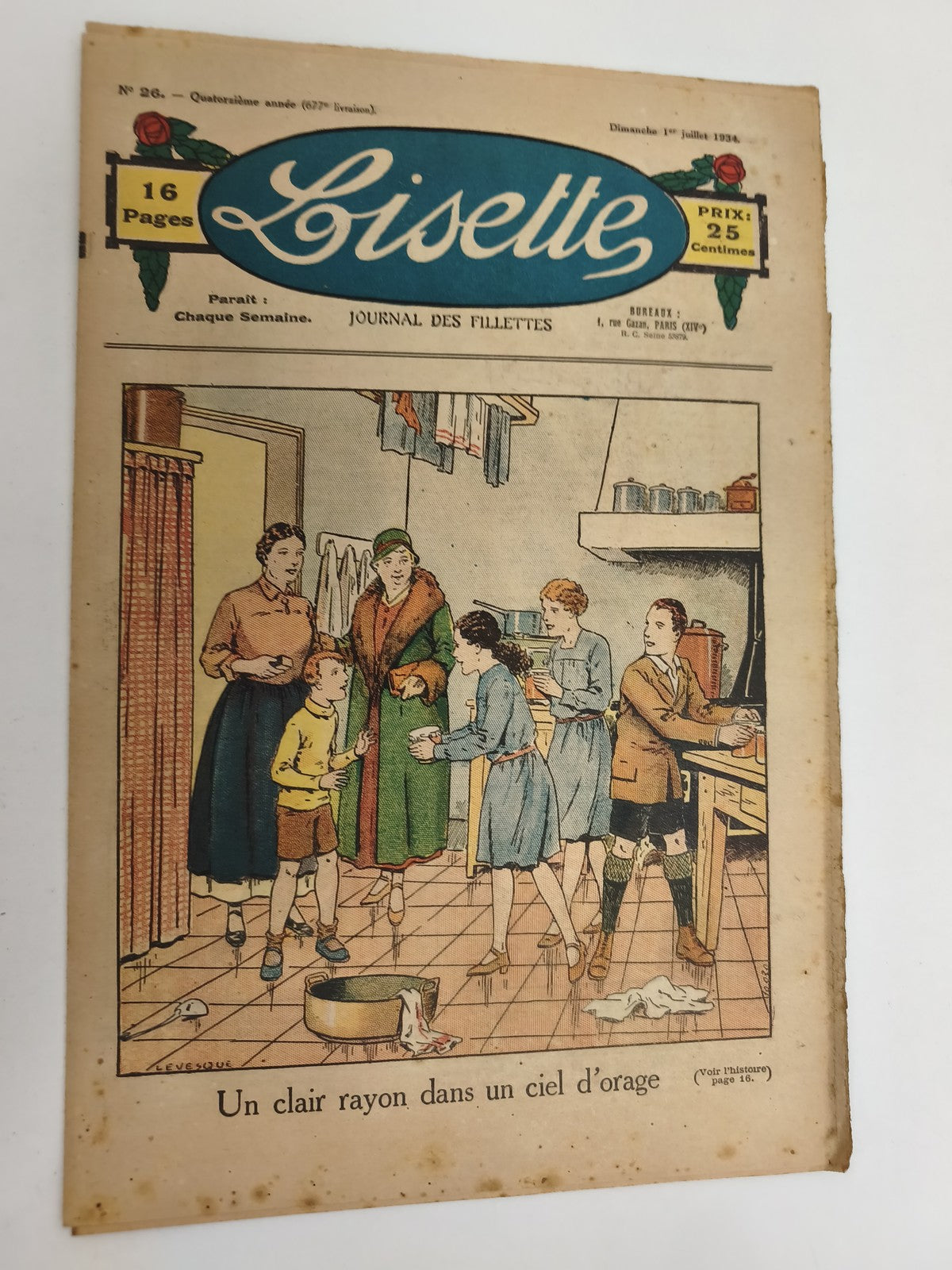 Ancien journal Lisette 1934, Journal des fillettes, couverture illustrée vintage
