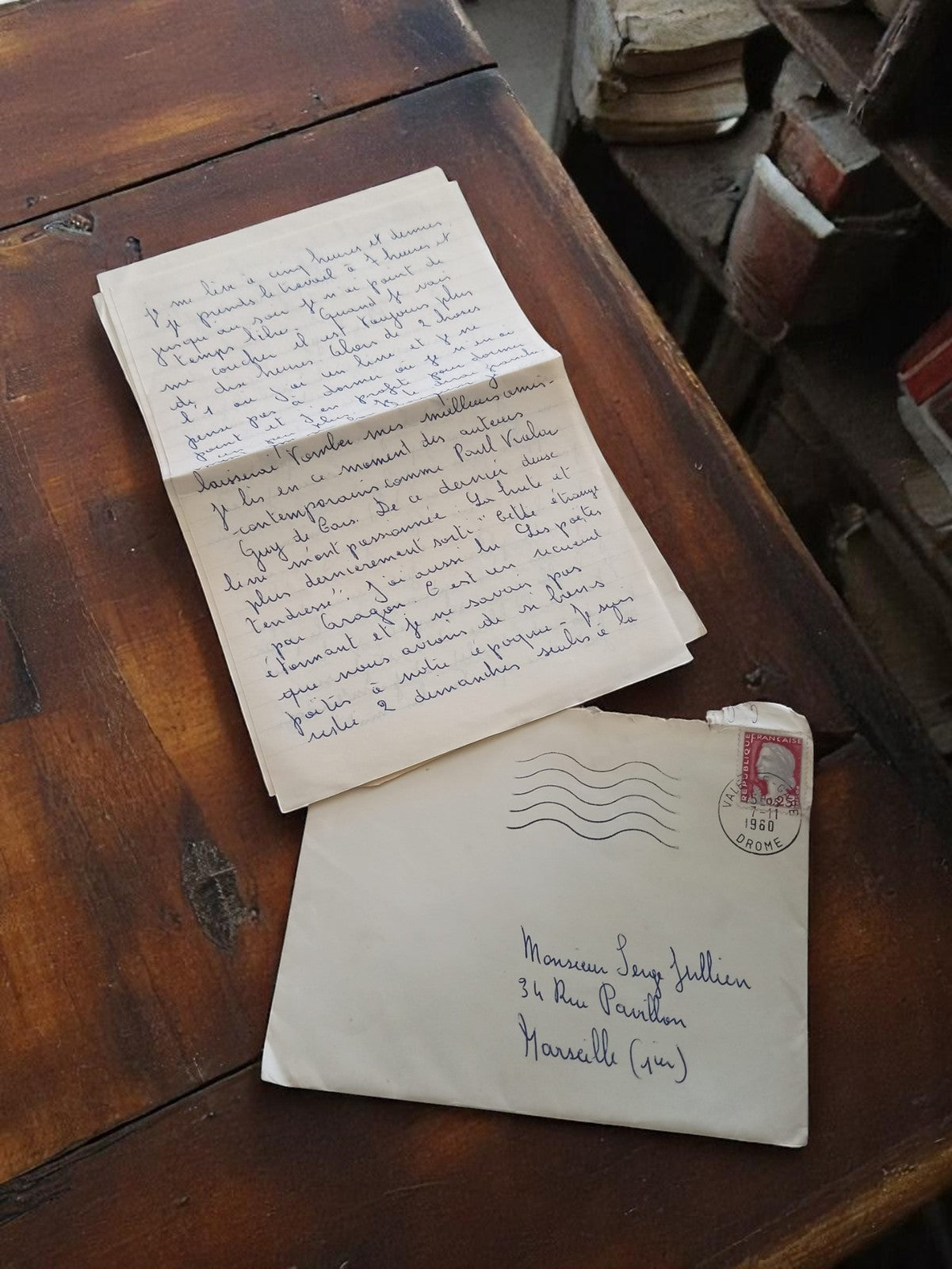 Lettre manuscrite ancienne Marseille 1961 avec enveloppe timbrée vintage
